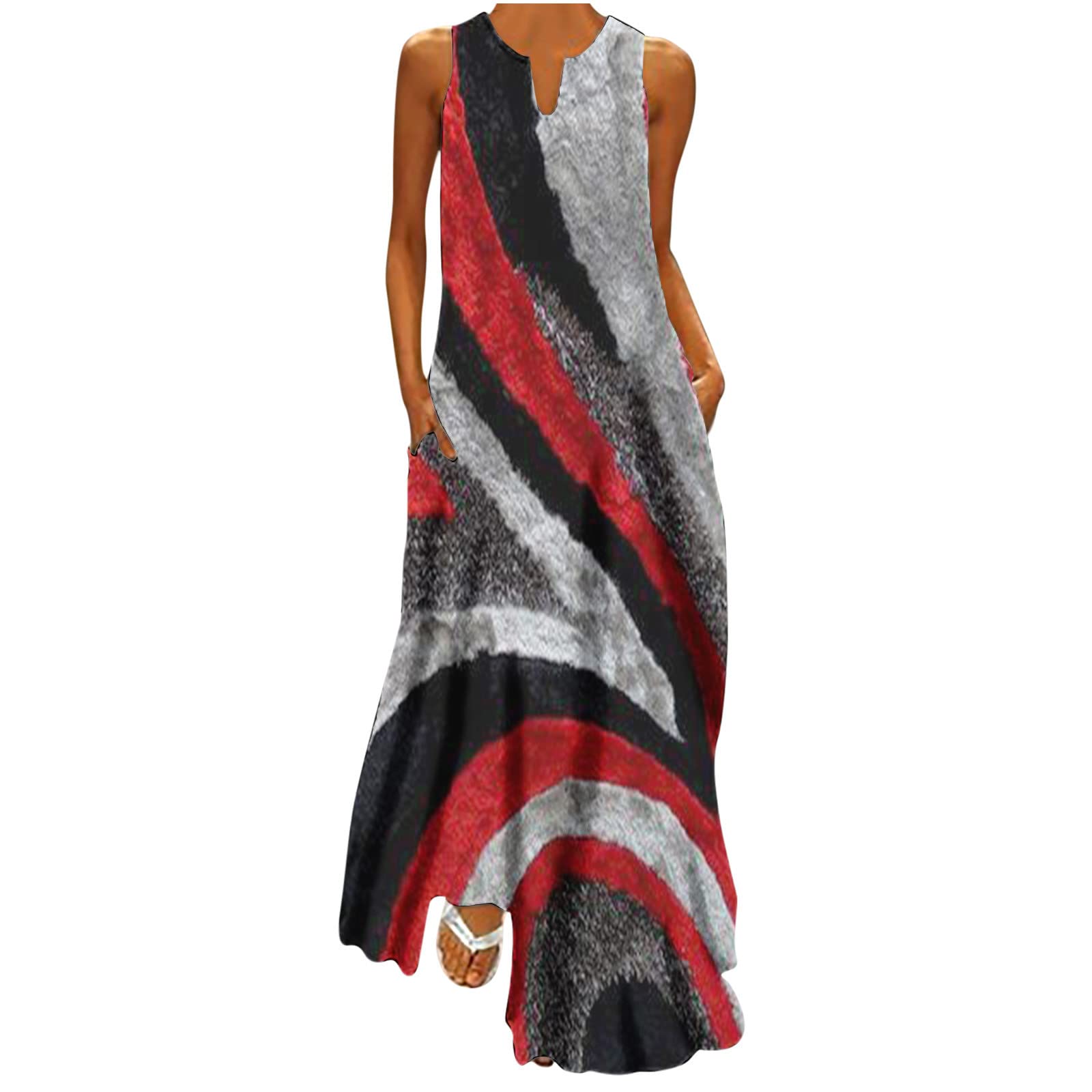 WKSCLPAI Women's Summer Sundresses - Casual Short Sleeve Crew Neck Solid Color Maxi Dress for Beach, Vacation & Everyday Wear