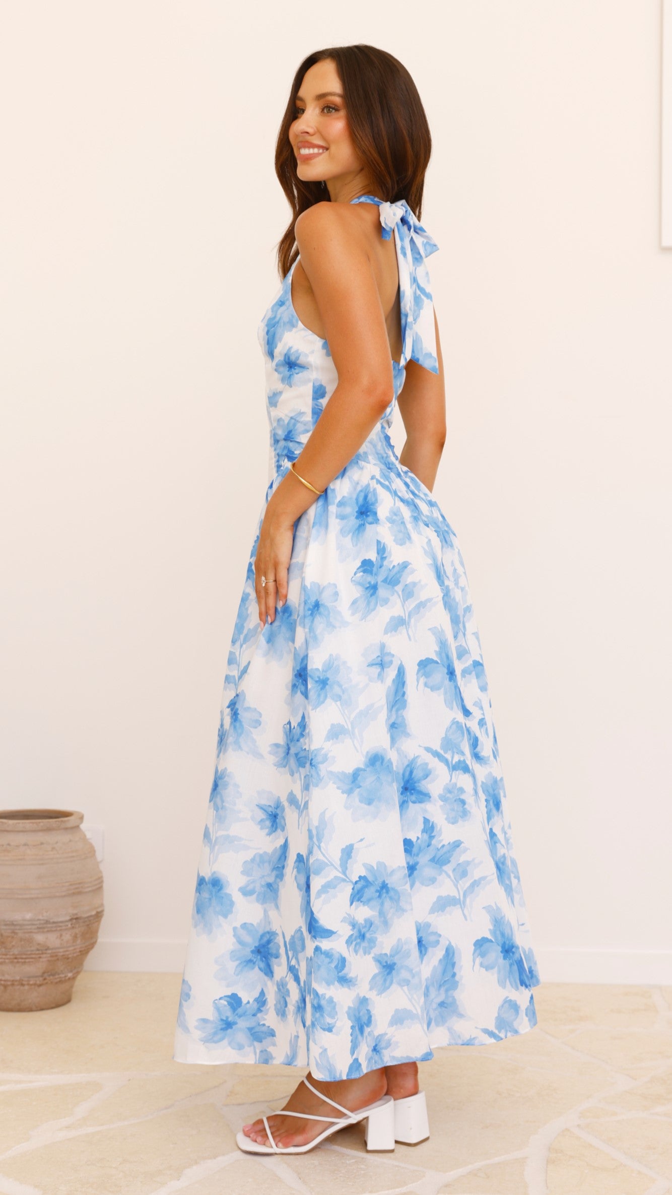 Bryony Halter Neck Maxi Dress - Blue Floral Summer Dress for Women, Beach Wedding Guest Outfit, Boho Chic Vacation Dress
