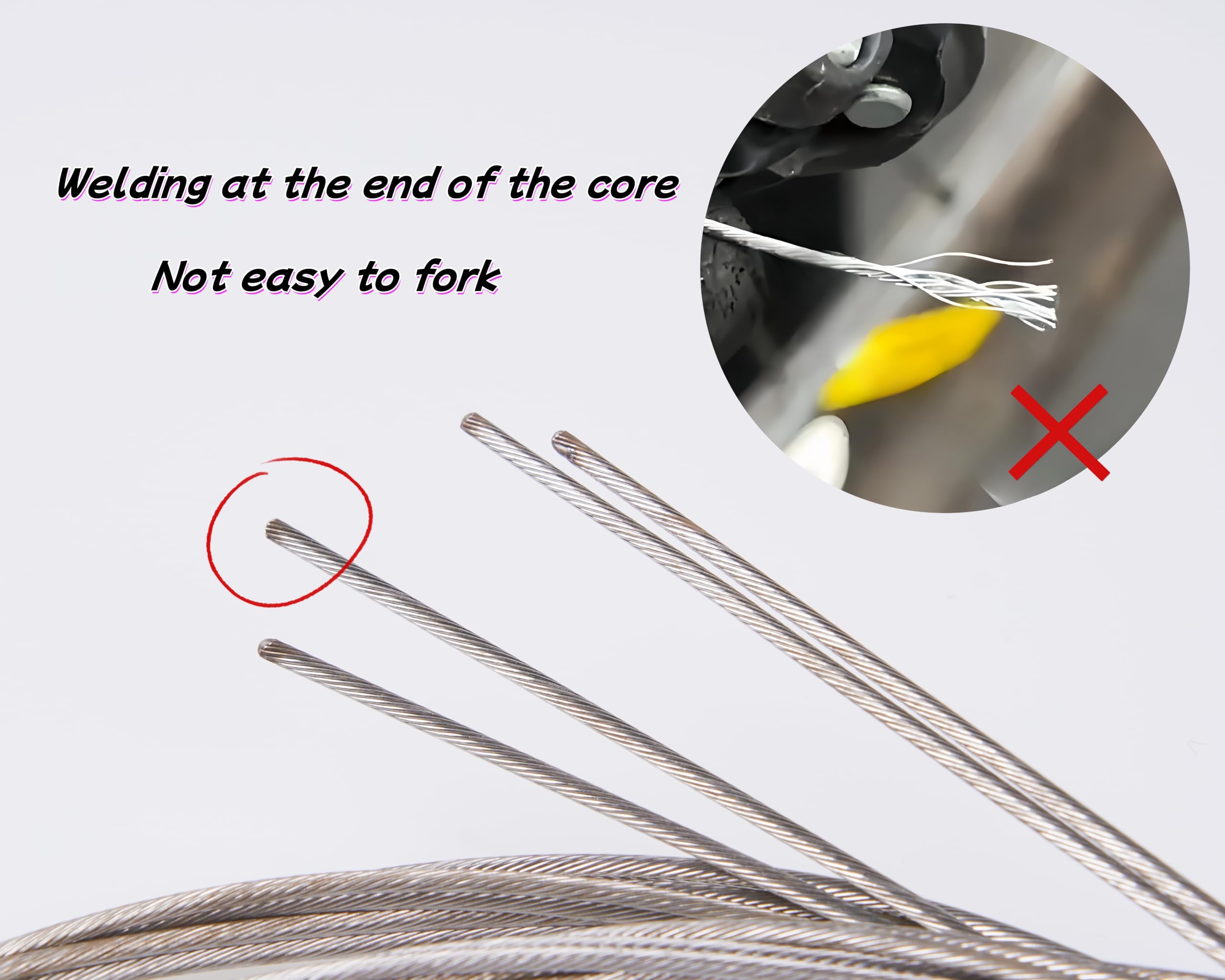Premium Stainless Steel Bike Brake Cables Set for MTB & Road Bikes - 1.7M Length with Free Cable End Crimps Kit (4pcs) - Durable Brake Cord Core for Smooth Stopping - Perfect for Mountain Biking, Commuting & Road Cycling