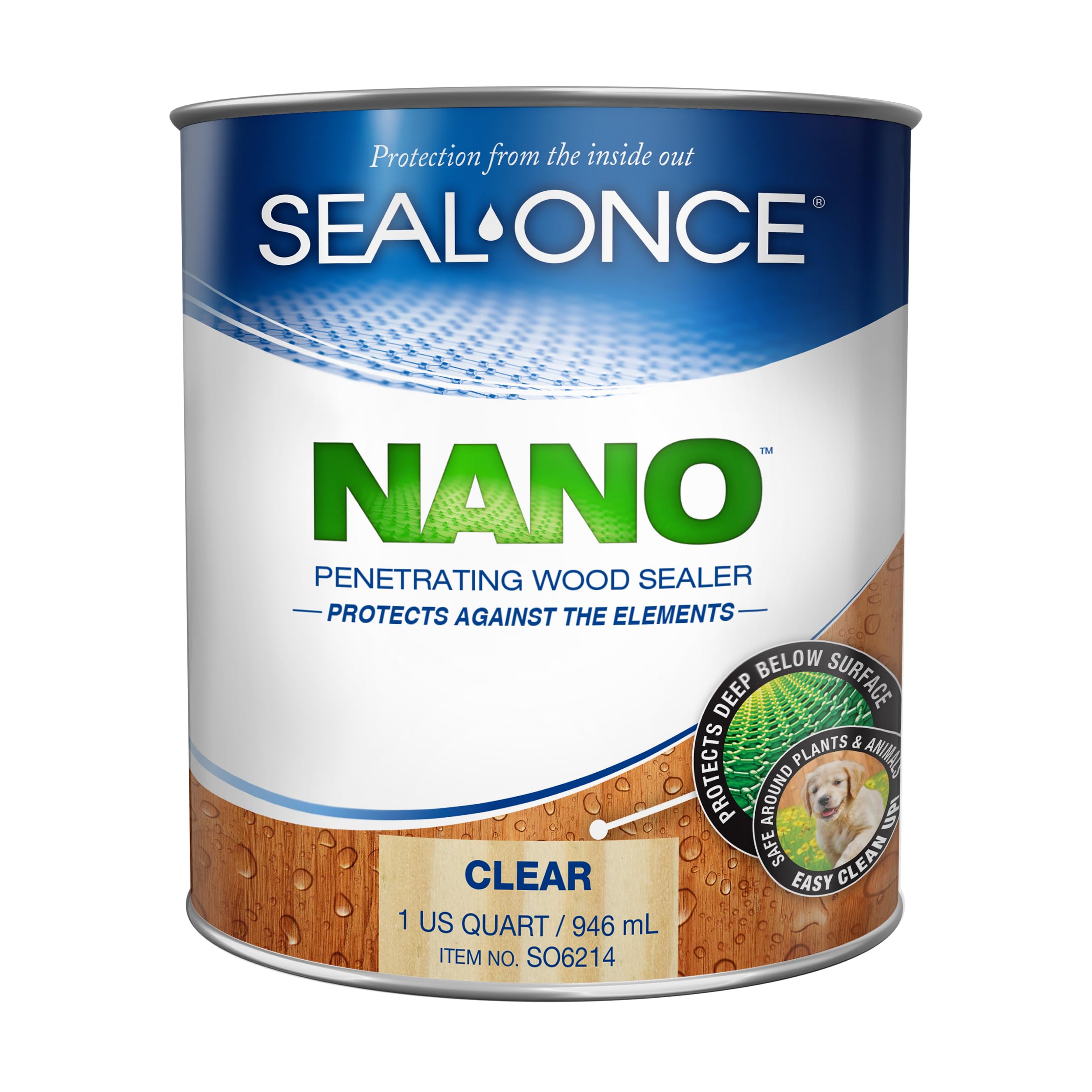 Seal-Once Nano Penetrating Wood Sealer - Premium Waterproof Sealant for Decks, Fences & Outdoor Furniture - 1 Quart Clear Wood Protection for Long-Lasting Results
