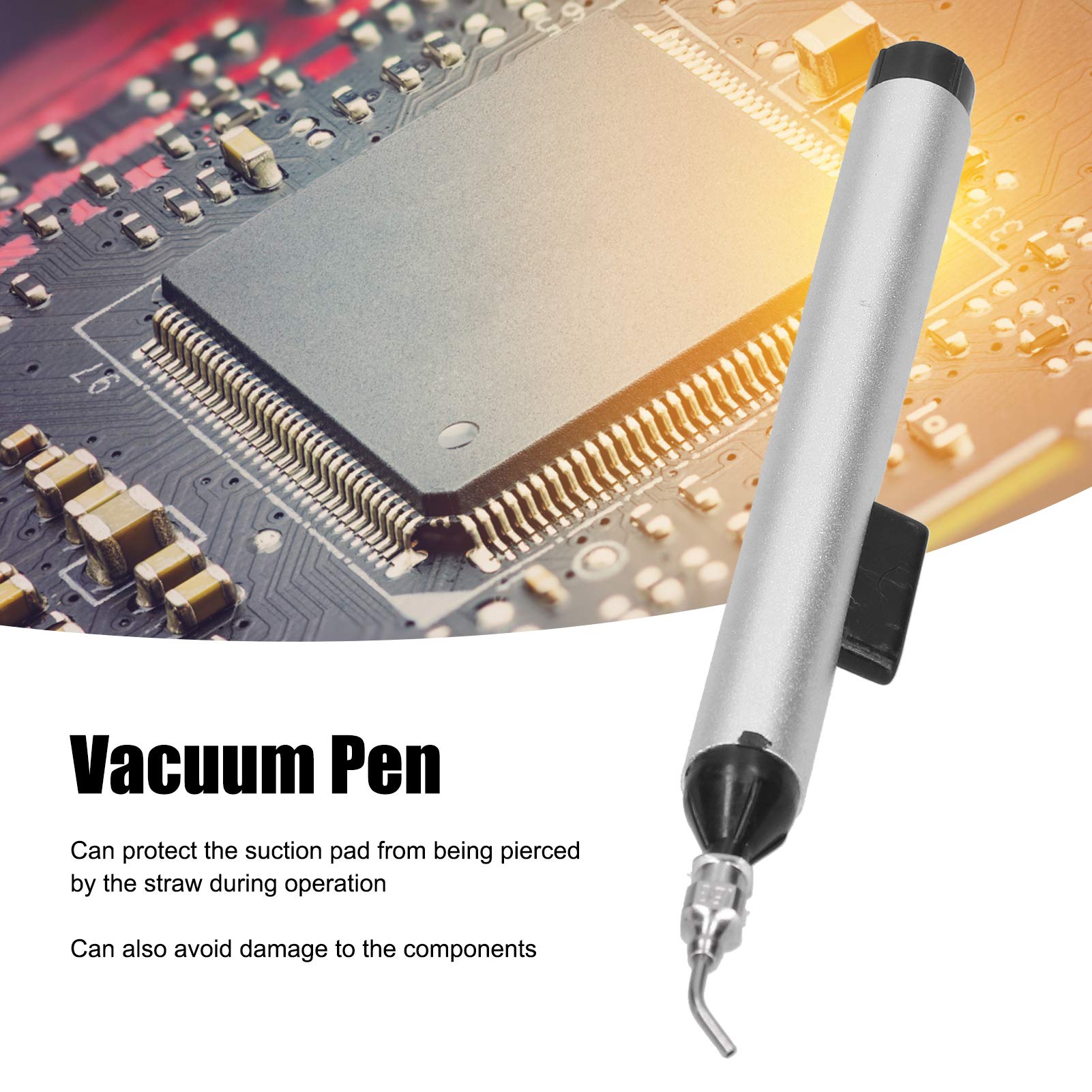 TU-939 Anti-Static Vacuum Sucking Pen - 3Pcs Sucker Set, Aluminum Silver SMD Component Remover Tool for Electronics Repair, PCB Assembly and DIY Projects