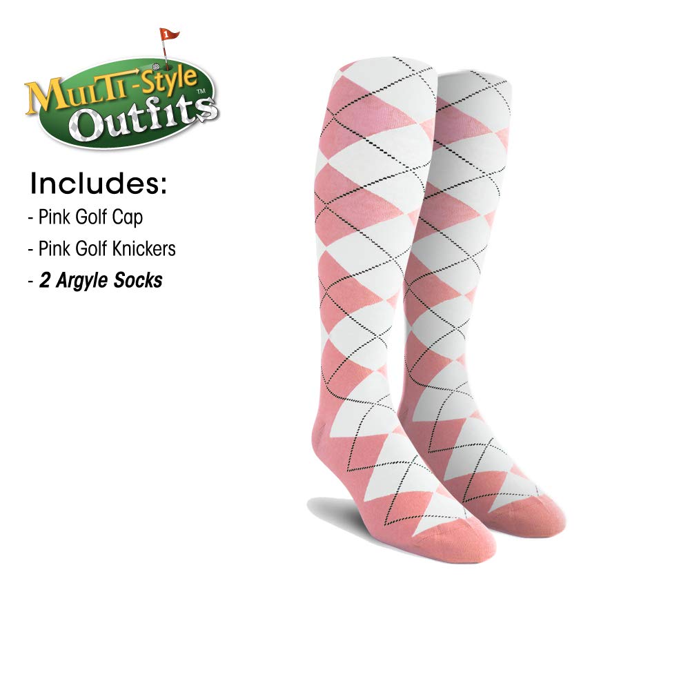 Men's Stylish Pink Golf Outfit Set - Matching Knickers, Cap & 2 Over-The-Calf Socks for Comfortable Golfing & Casual Wear