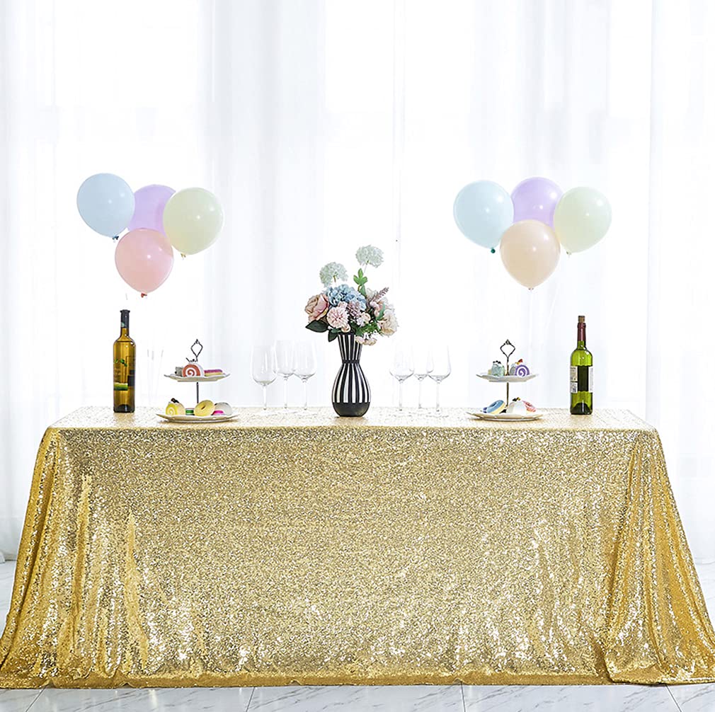 90x156 Inch Gold Sequin Tablecloth - Glitter Rectangular Table Cover for Wedding, Bridal Shower, Birthday Party & Banquet Decor | Elegant Dining Table Decorations for Special Events