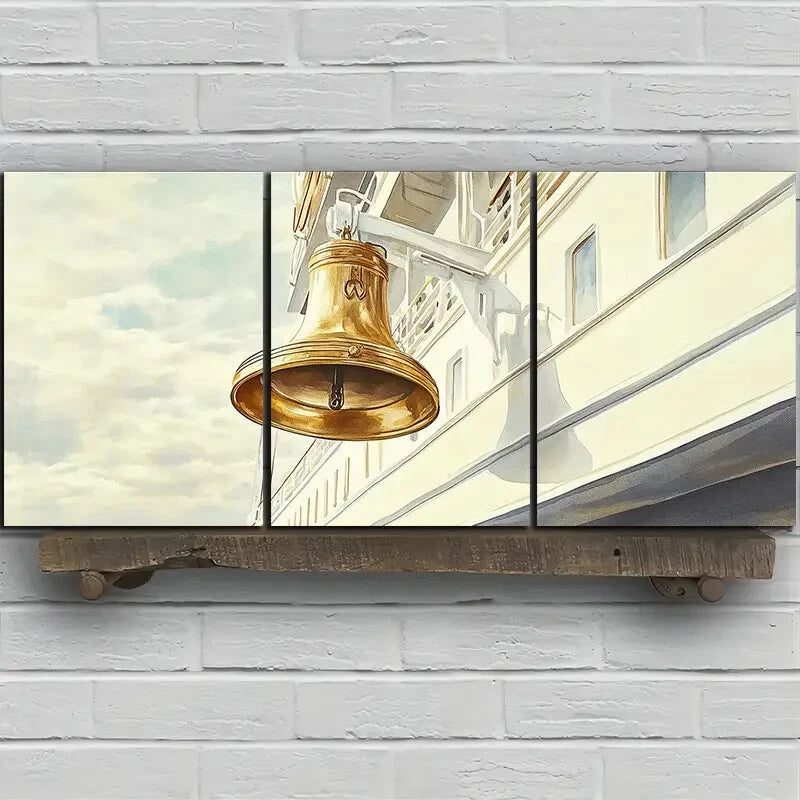 3-Piece Set of Vintage Ship Big Bell Metal Wall Art - Ready to Hang Nautical Decor for Living Room, Bedroom, or Office