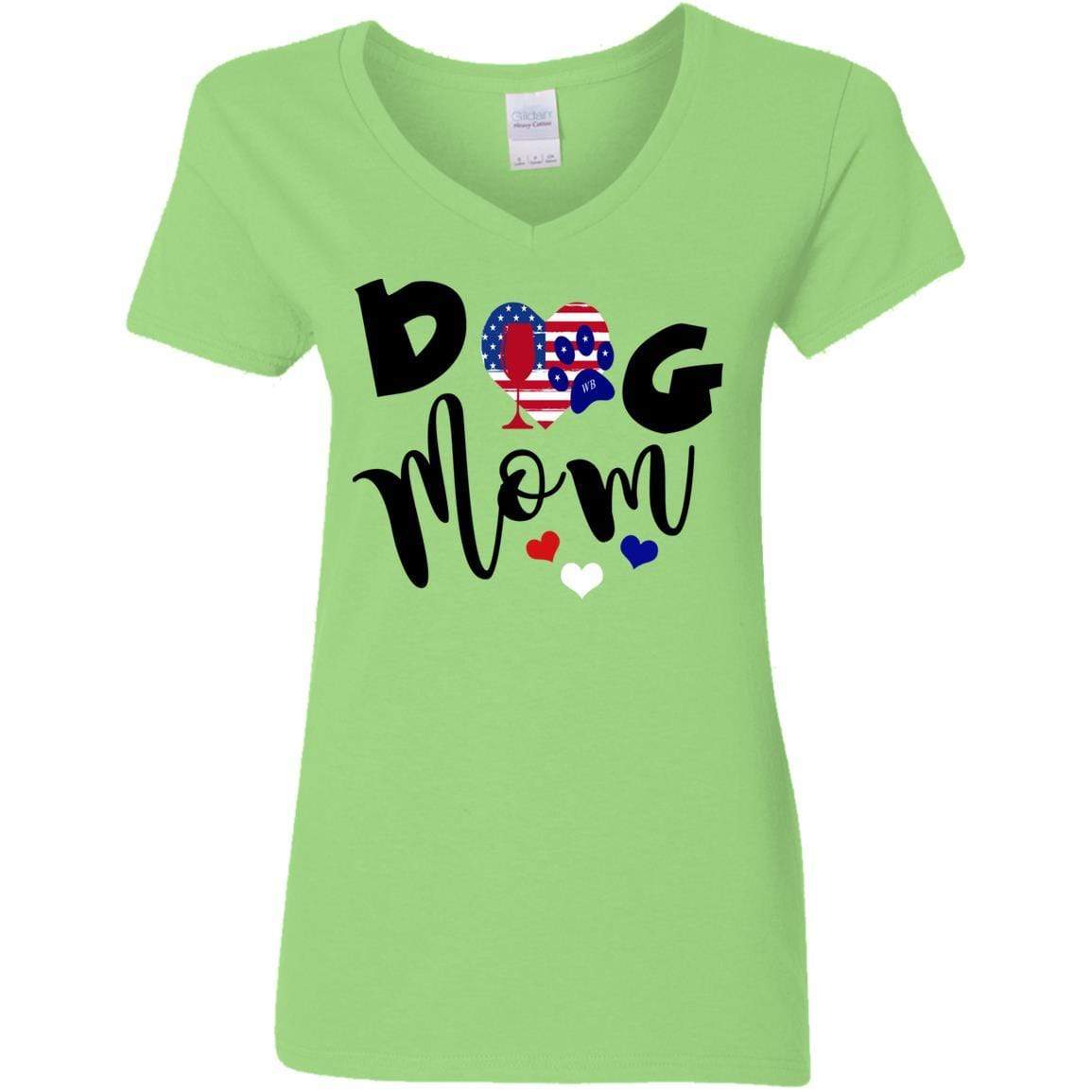 American Dog Mom Ladies' 5.3 oz V-Neck T-Shirt - Comfortable Cotton Tee for Pet Lovers | Perfect for Casual Wear, Dog Park Outings & Matching with Your Pup