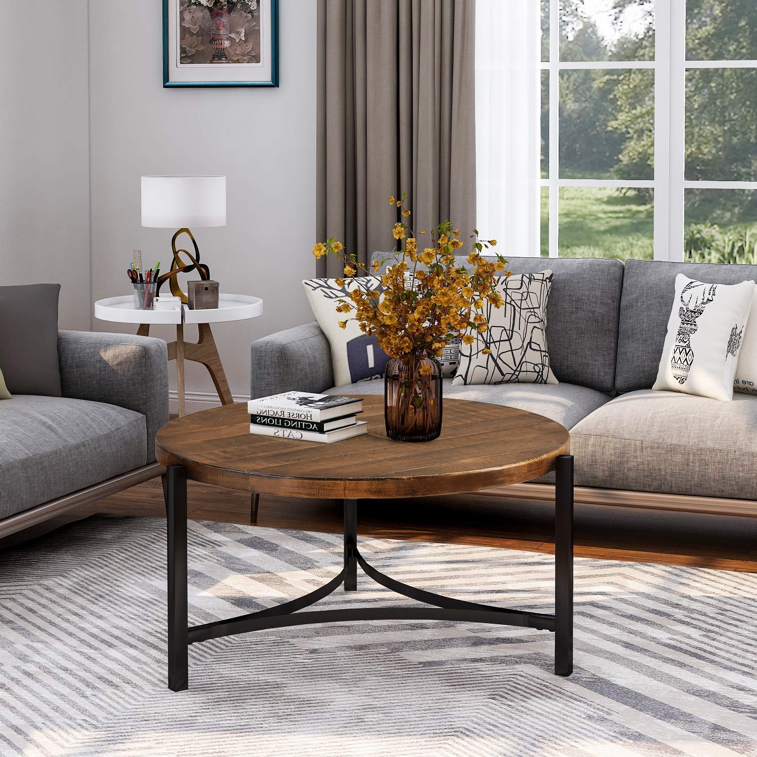 AUTOKOLA 37 Inch Round Coffee Table for Living Room - Modern Metal Frame Sofa Table & Tea Table - Perfect for Small Spaces, Home Decor, and Entertaining Guests