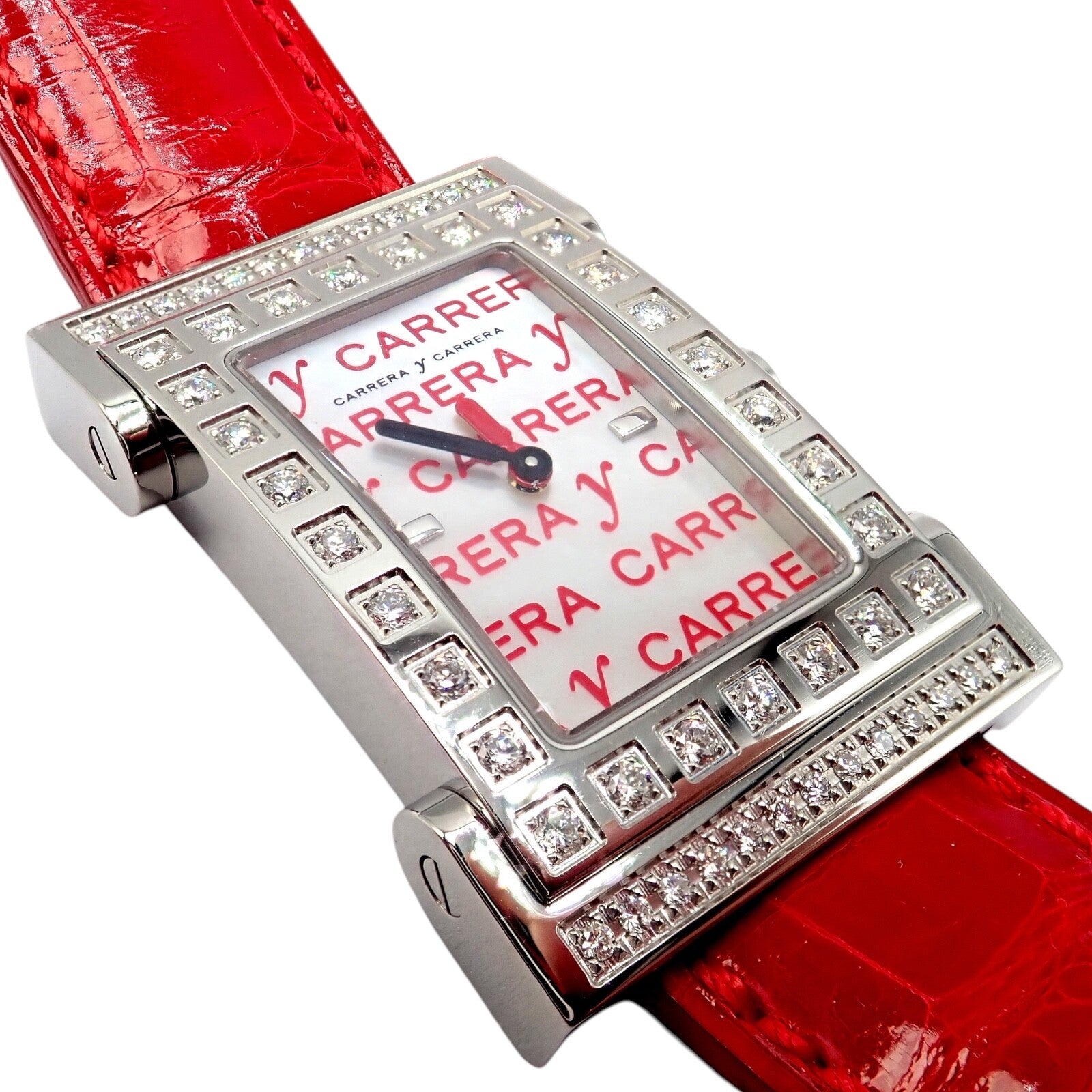 Carrera Y Carrera CyC Tempus Fugit Diamond Red Alligator Leather Ladies Watch with Gift Box - Luxury Women's Timepiece for Special Occasions & Gifts