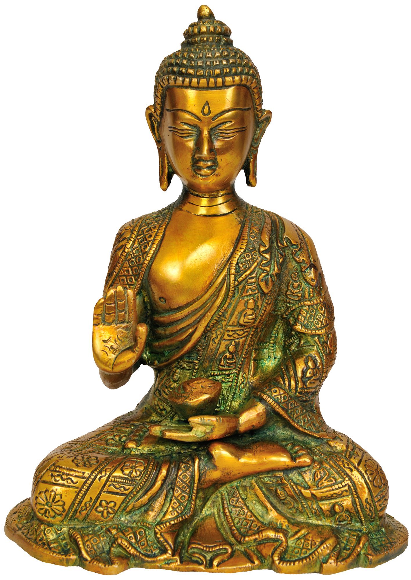 ZDN58 Greenish Gold Buddha Statue - Generous with Blessings, Spiritual Home Decor for Meditation & Yoga Spaces | Feng Shui Gift for Harmony & Prosperity