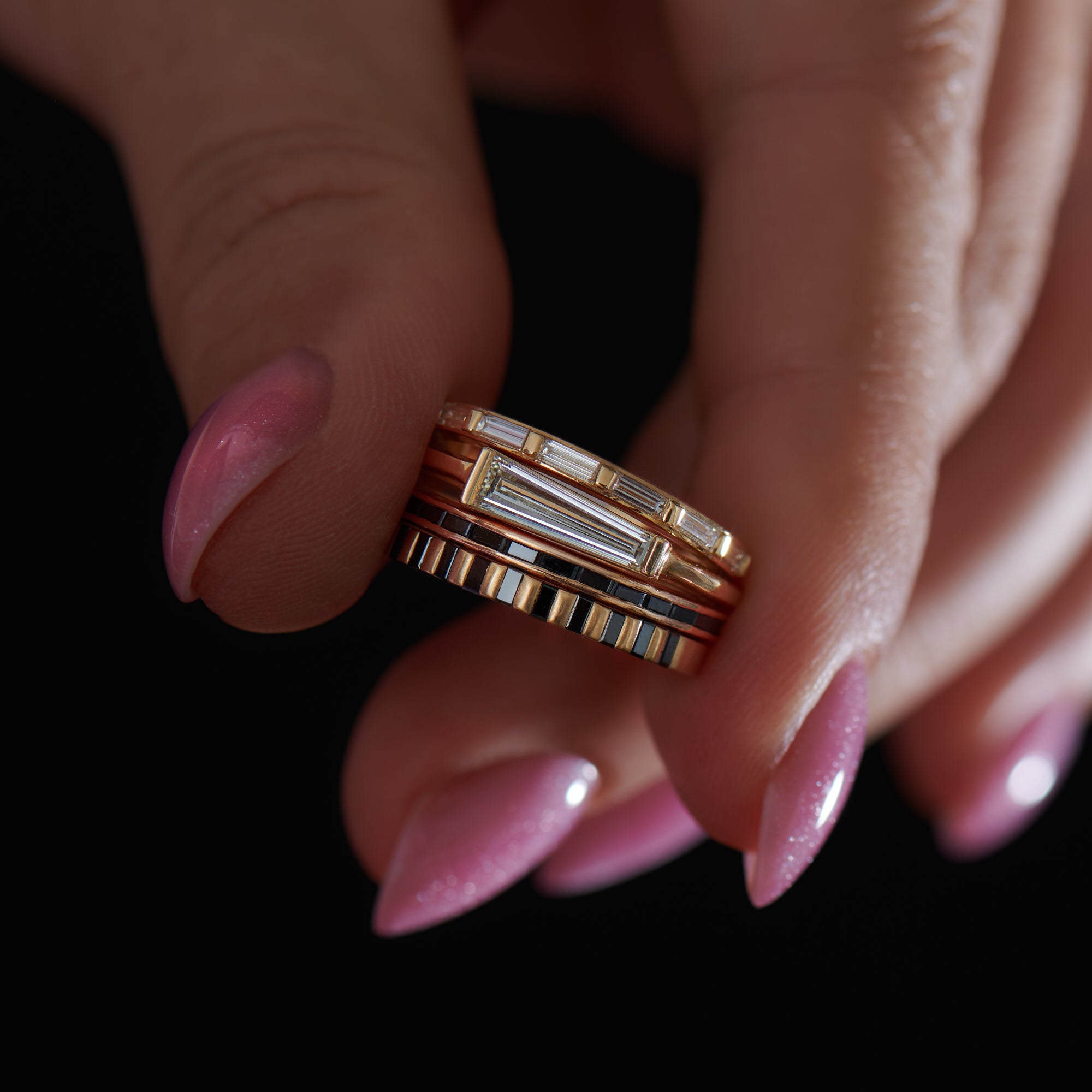 Apis Striped Black Diamond Matte Gold Half Eternity Ring for Women - Elegant Wedding Band, Anniversary Gift, Promise Ring - Perfect for Engagements, Special Occasions & Everyday Wear