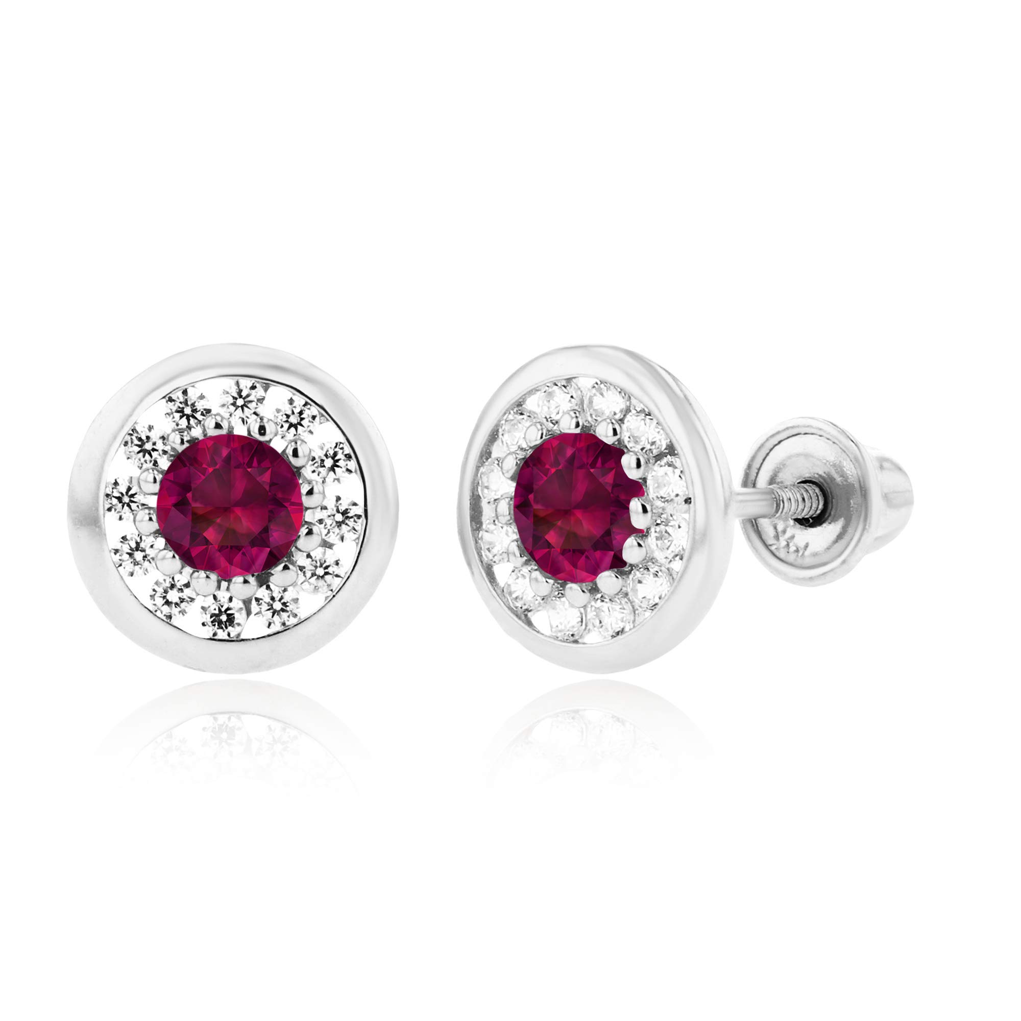 14K Solid Gold 7mm Circle Natural Birthstone Screwback Stud Earrings for Women | 3mm Birthstone & 1mm White Sapphire Pave Earrings | Elegant Jewelry Gift for Birthday, Anniversary & Special Occasions