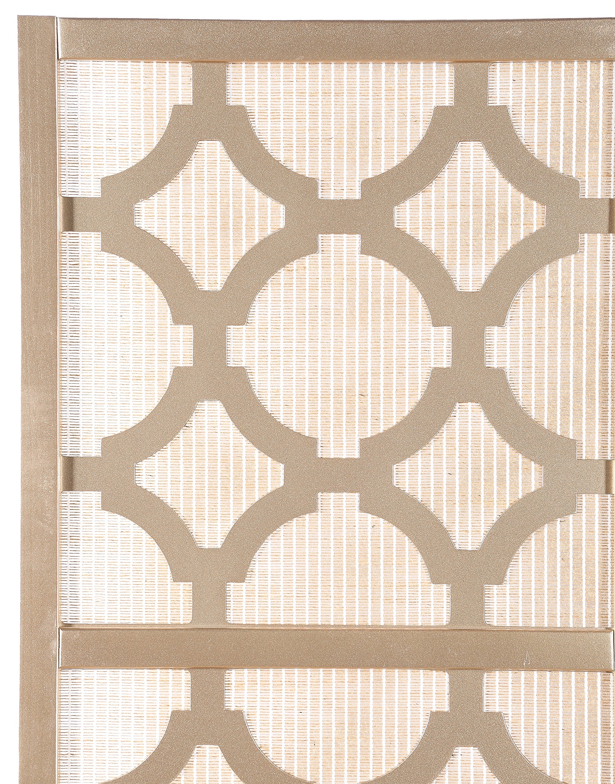 Roundhill Furniture Quarterfoil Diamond Design 4-Panel Room Divider Screen in Gold - Perfect for Home Office, Living Room & Bedroom Privacy Partition