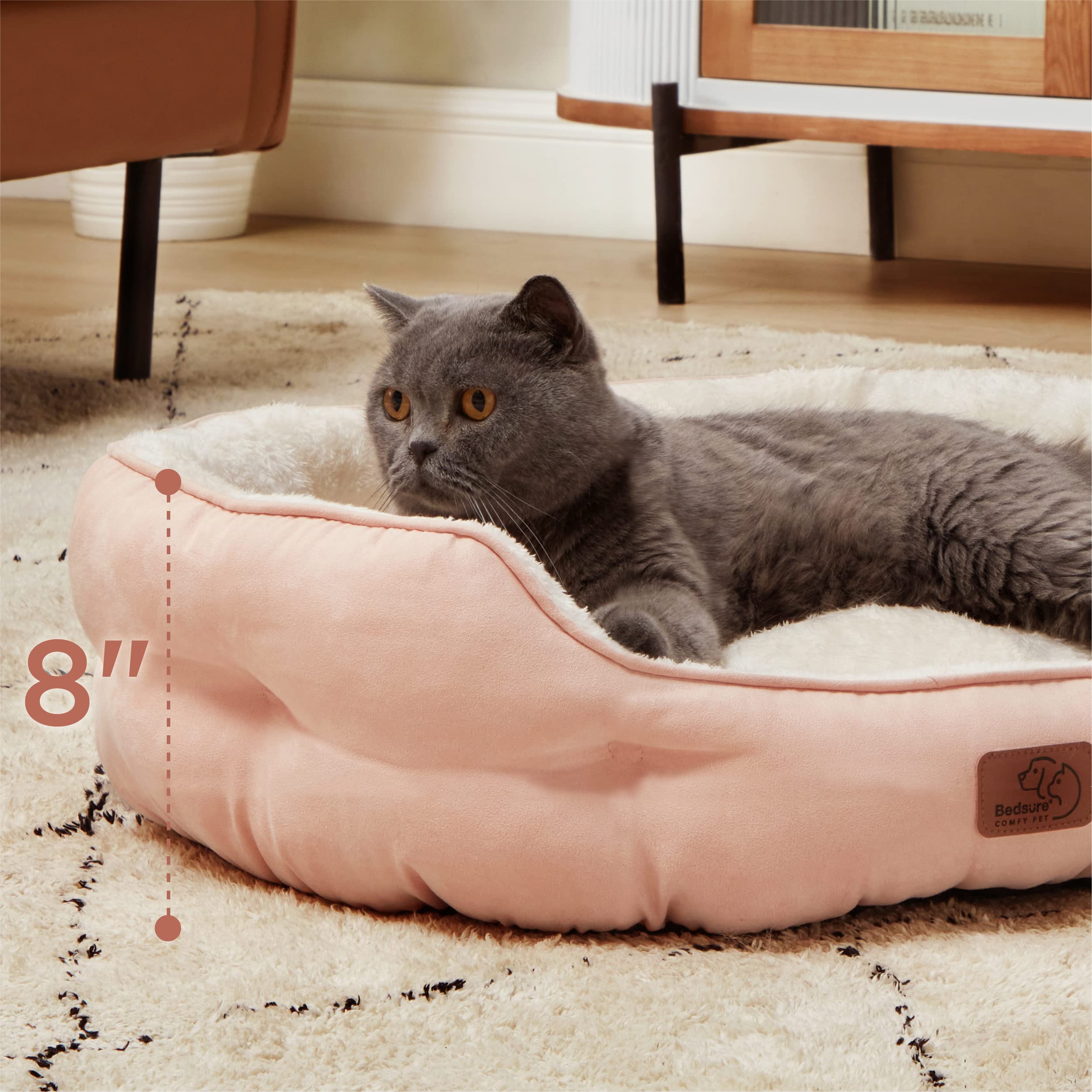 Bedsure Washable Round Pet Bed for Small Dogs & Cats - Non-Slip Bottom, 25 Inch Peach Pink | Cozy Indoor Dog Bed & Cat Bed for Puppies & Kittens | Perfect for Living Room, Bedroom & Pet Crate
