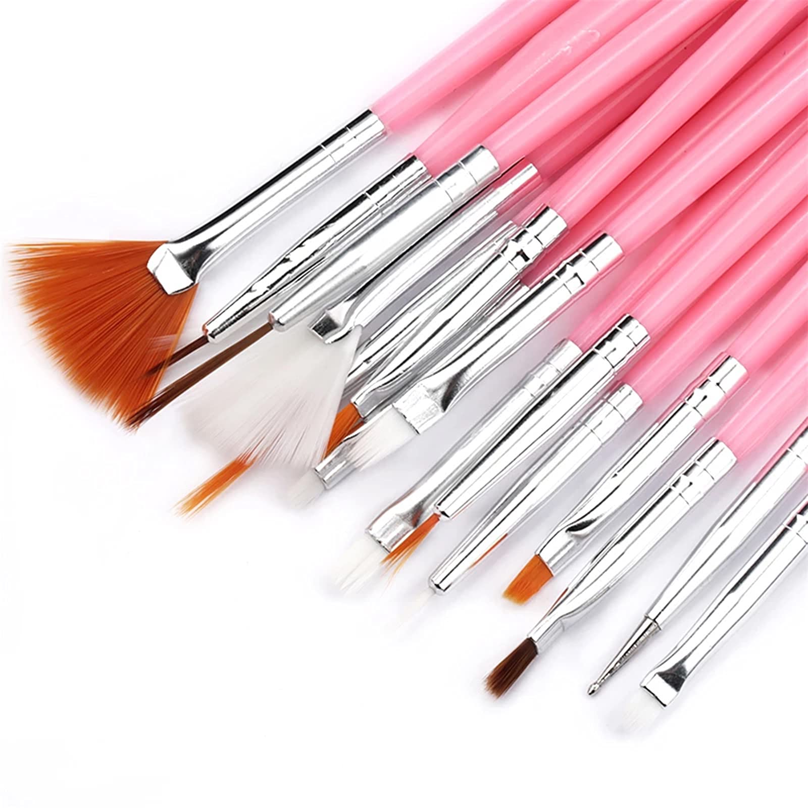**15 Pcs Professional Nail Art Brush Set - Fan Brush & Liner Brushes for Gel Nails, DIY & Salon Use - Pink Nail Design Kit for Home, Manicure & Pedicure**
