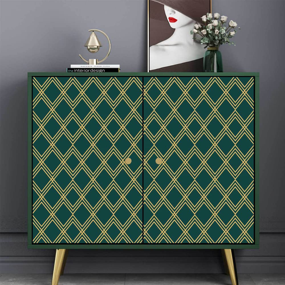 Green Plaid PVC Shelf Liner - Self-Adhesive Waterproof Drawer Liner (118x17.7