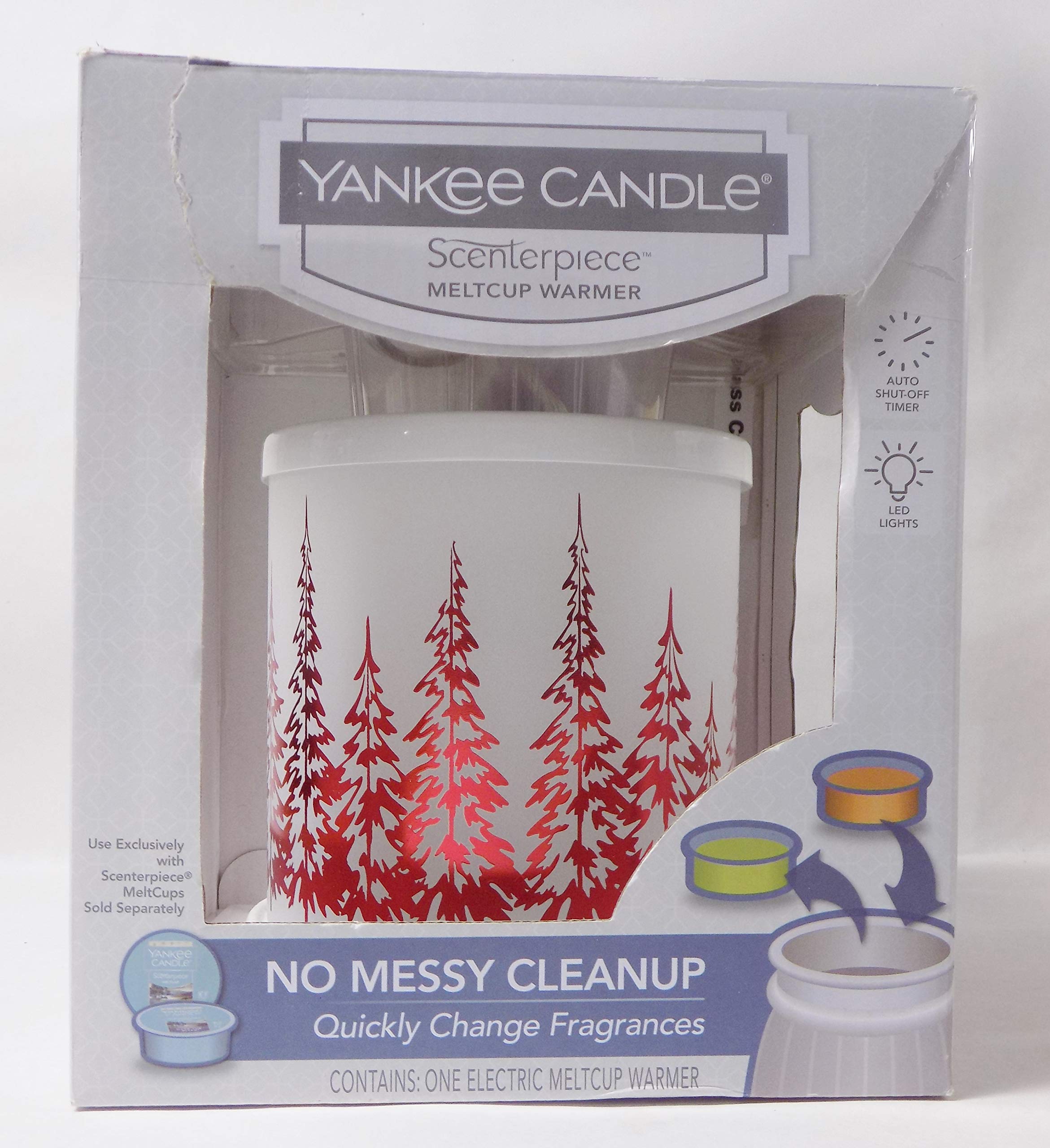 YanCa Scenterpiece White with Red Trees - LED Lighting Christmas Decor with Auto Shut-Off Timer for Holiday Table Centerpiece, Home Decoration, and Party Decor