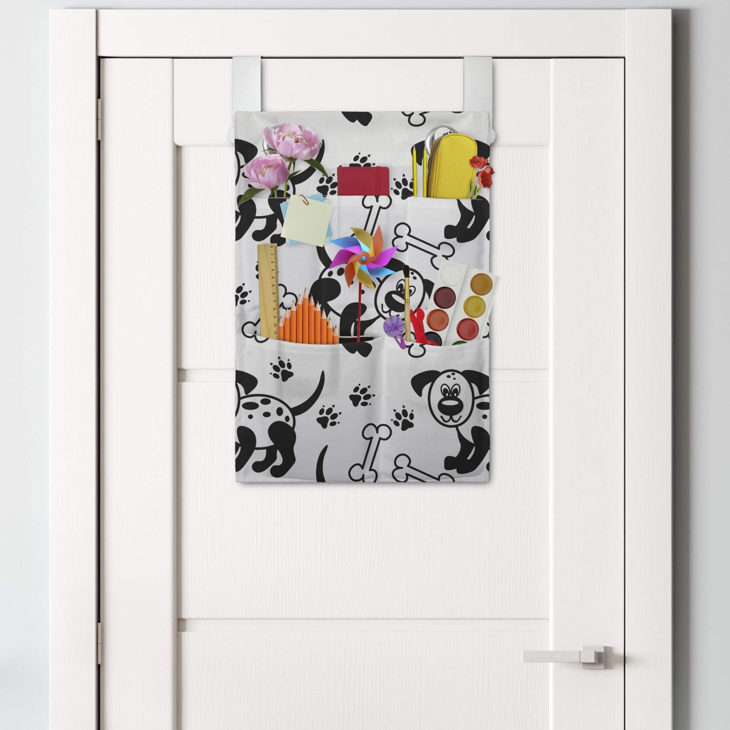 Ambesonne Hanging Pocket Organizer with Monochrome Puppy Paws Pattern - 14