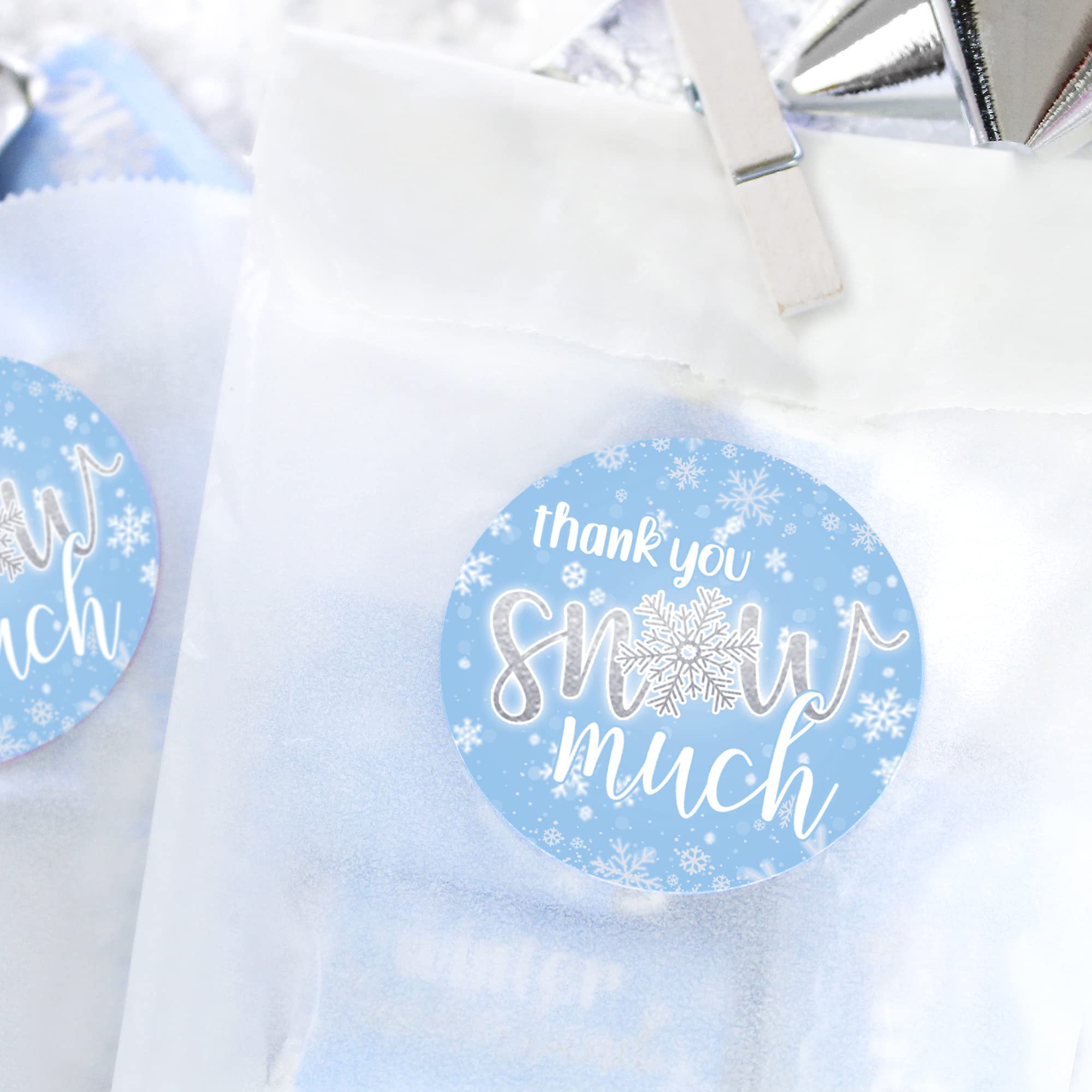 Blue Snowflake 'Thank You Snow Much' Stickers - Winter Onederland 1st Birthday Party Favors (40 Count) - Perfect for Baby Shower Gifts, Winter Party Decorations & Holiday Thank You Cards
