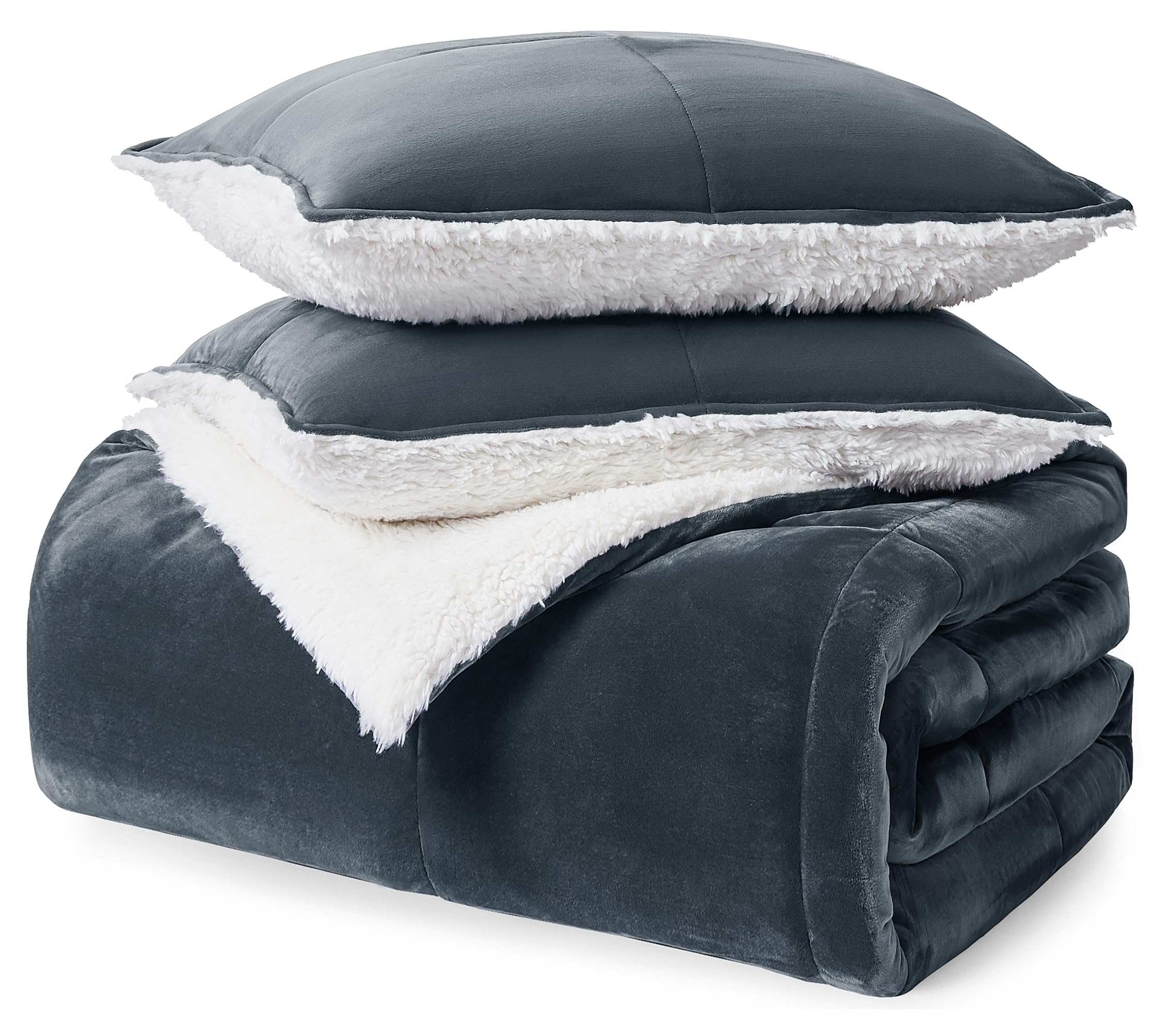 UGG Blissful Reversible Full/Queen Comforter Set - Plush Fluffy Down Alternative Bedding with 2 Pillow Shams | Hypoallergenic, Breathable & Warm | White & Blue Imperial | Perfect for Cozy Winter Nights & Bedroom Decor