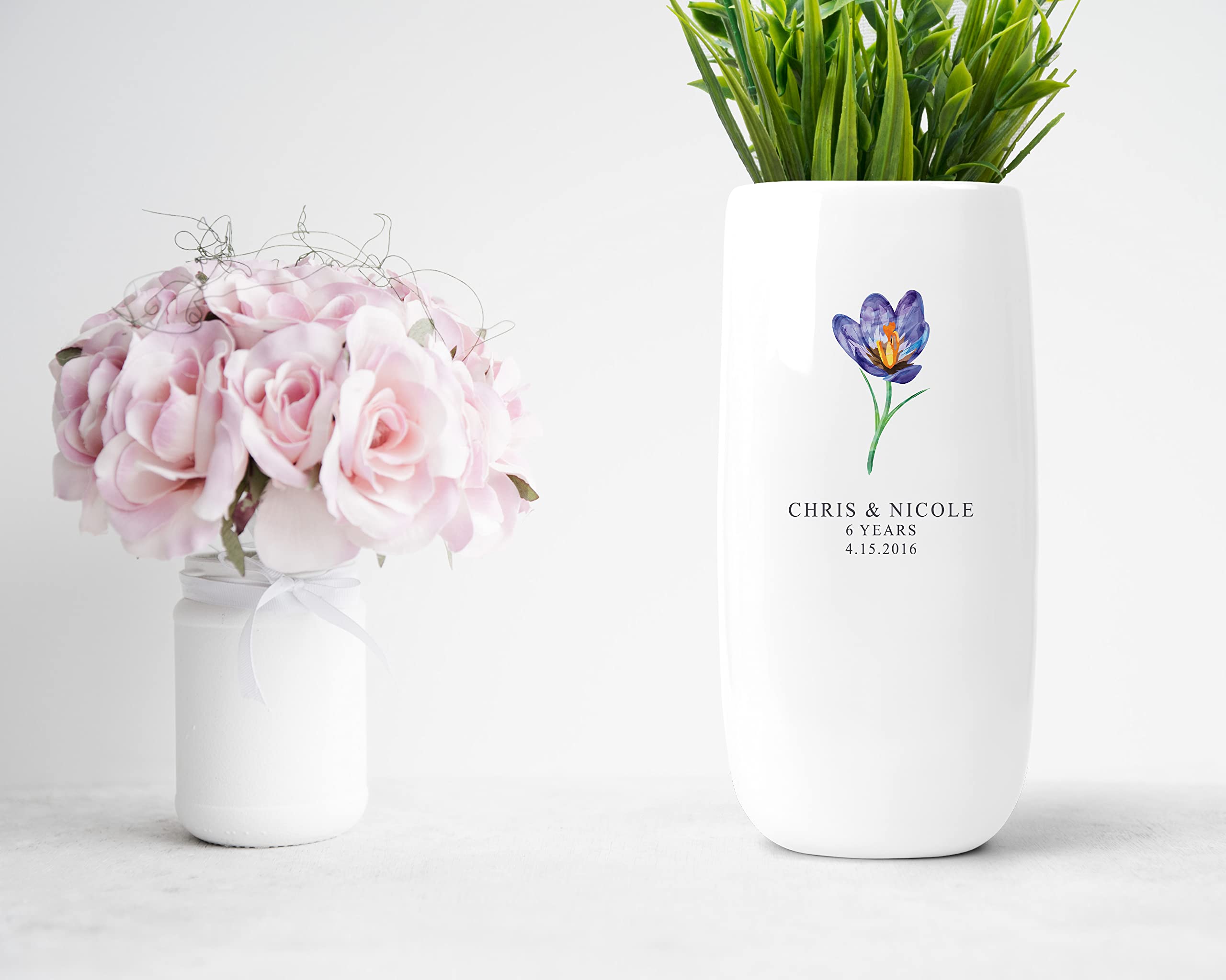 Personalized Ceramic Vase - Custom Engraved Wedding Anniversary Gift for Couples - Handmade Home Decor for Living Room, Bedroom & Wedding Centerpiece