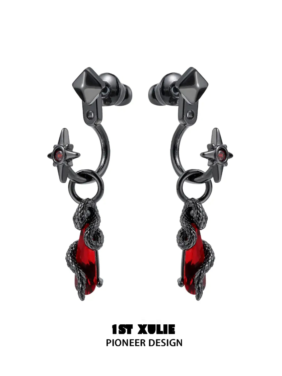 Forbidden Love S925 Sterling Silver Snake Red Crystal Stud Earrings for Women - Elegant Gothic Jewelry for Parties, Halloween & Unique Gifts