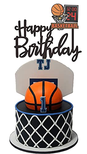 Basketball Birthday Cake Topper - Happy Birthday Cake Decor for Men, Kids, Boys - Sports Themed Party Supplies - Perfect for Basketball Birthday Cakes, Cupcakes, and Desserts