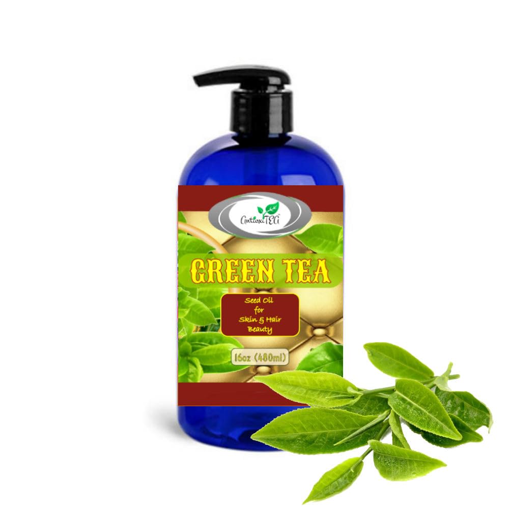 Organic Cold-Pressed Green Tea Seed Oil (Camellia Sinensis) - 16oz (480ml) Virgin, Unrefined - For Skin Care, Hair Treatment & Cooking - Antioxidant Rich Facial Serum & Healthy Cooking Oil