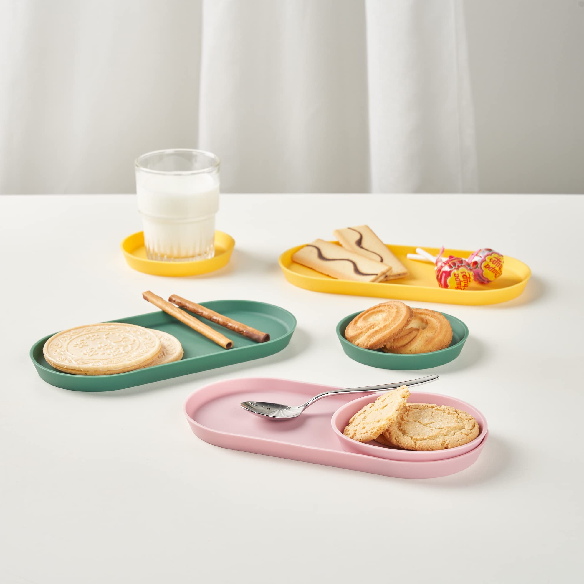 Blue Ginkgo Mini Silicone Trays Set of 6 - Non-Slip Bathroom Organizer, Kitchen Countertop Storage, Desk & Vanity Tray for Jewelry, Makeup, Cosmetics - Easy Clean, Stackable (Green, Yellow, Pink) - Perfect for Small Item Organization in Home & Office