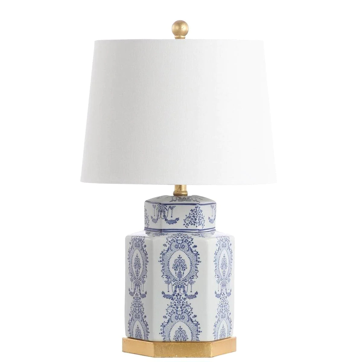 Blue and White Lapis Ceramic Table Lamp with Gold Accent - Set of 2, Elegant Home Decor for Living Room, Bedroom, or Office Lighting