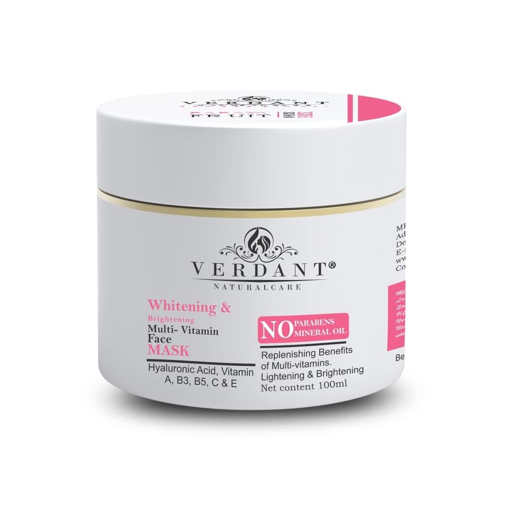 Verdant Natural Care Skin Whitening & Brightening Face Mask for Glowing Skin - Sulphate & Paraben Free - 100ml | Hydrating & Revitalizing Treatment for Dull Skin - Perfect for Nighttime Skincare Routine & Spa Days