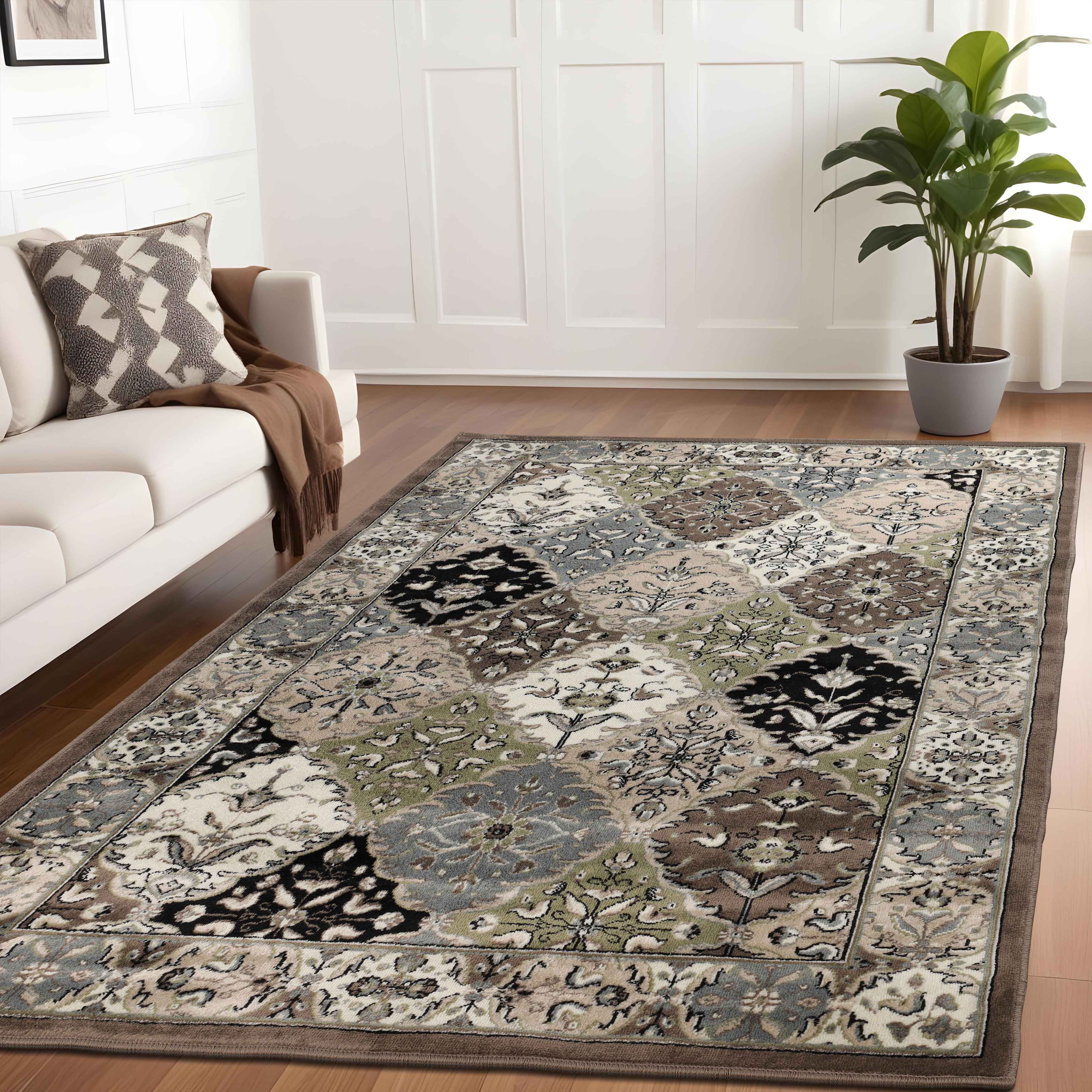 Paloma Contemporary Damask Floral Indoor Area Rug - Soft Non-Slip Living Room Carpet for Bedroom, Dining Room & Home Decor