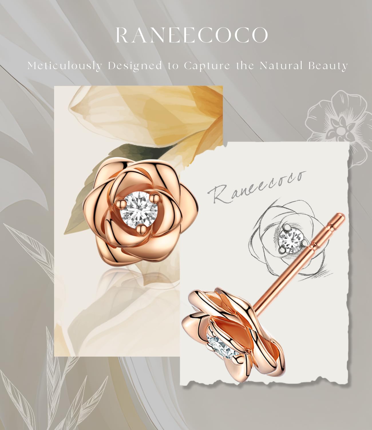 Hypoallergenic Gold Plated Sterling Silver Rose Flower Earrings for Women | Nickel Free Stud Earrings | Perfect for Weddings, Date Nights & Special Occasions