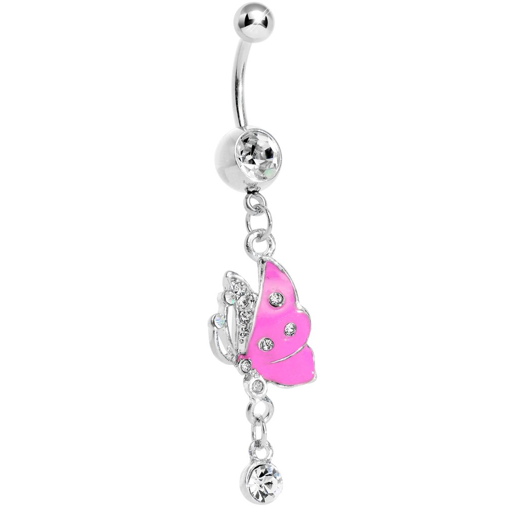 Body Candy Clear Pink Wing Butterfly Dangle Belly Ring - Stylish Navel Piercing Jewelry for Women, Perfect for Summer Outfits & Beach Parties