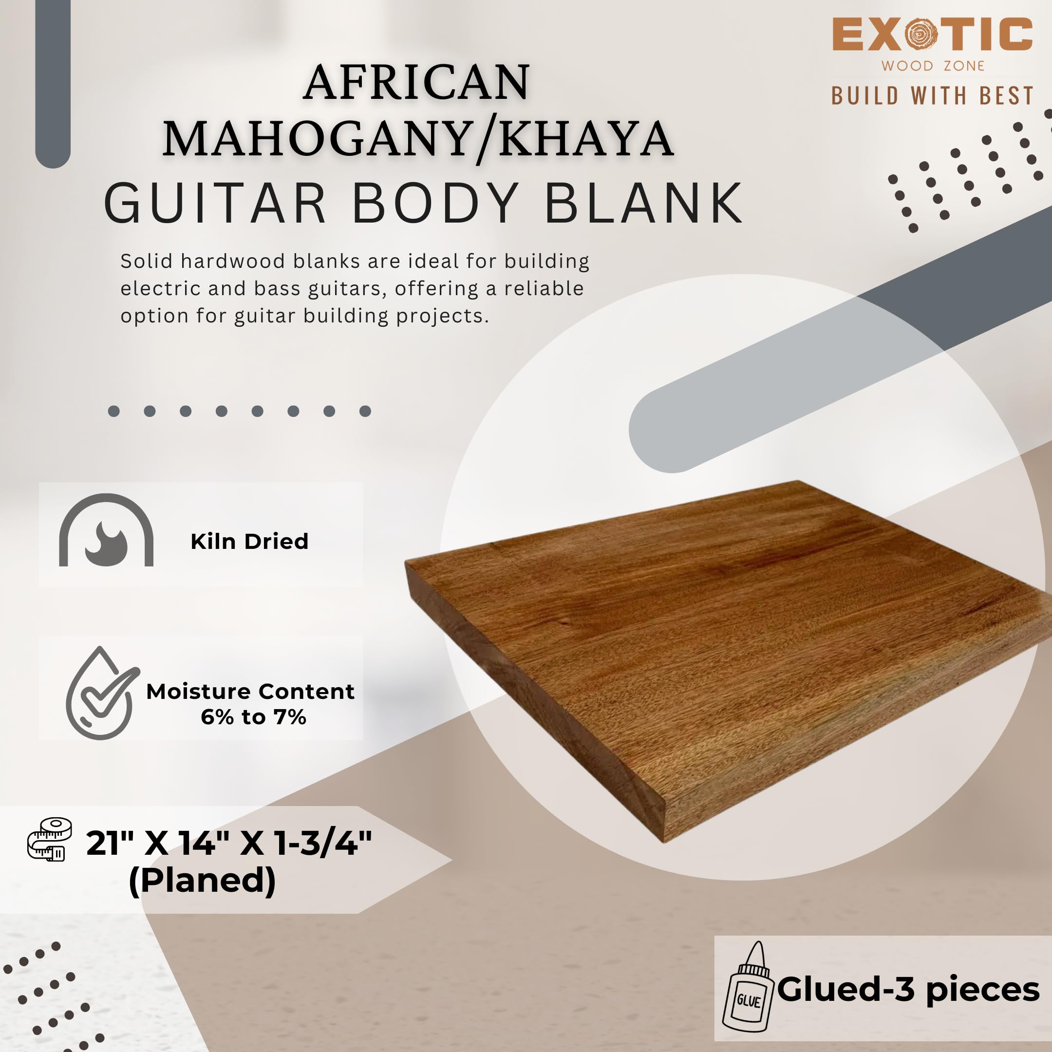 Premium African Mahogany Bass Guitar Body Blank - 21