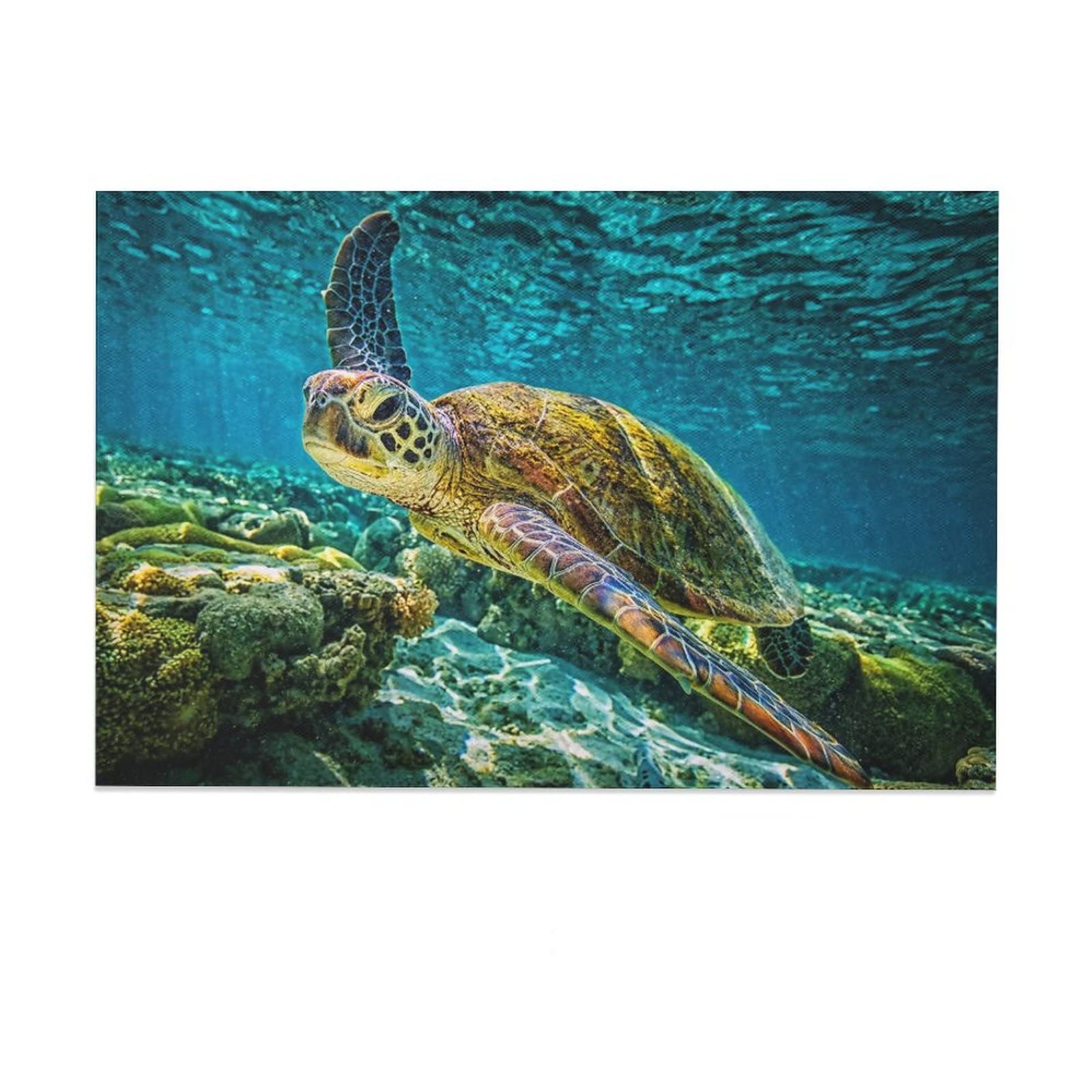 Turtle Coral Reef Wildlife Canvas Wall Art - 24x36 Inch (60x90cm) Ocean Themed Painting for Living Room, Bedroom & Office Decor - Perfect Gift for Nature Lovers & Beach House Decorations