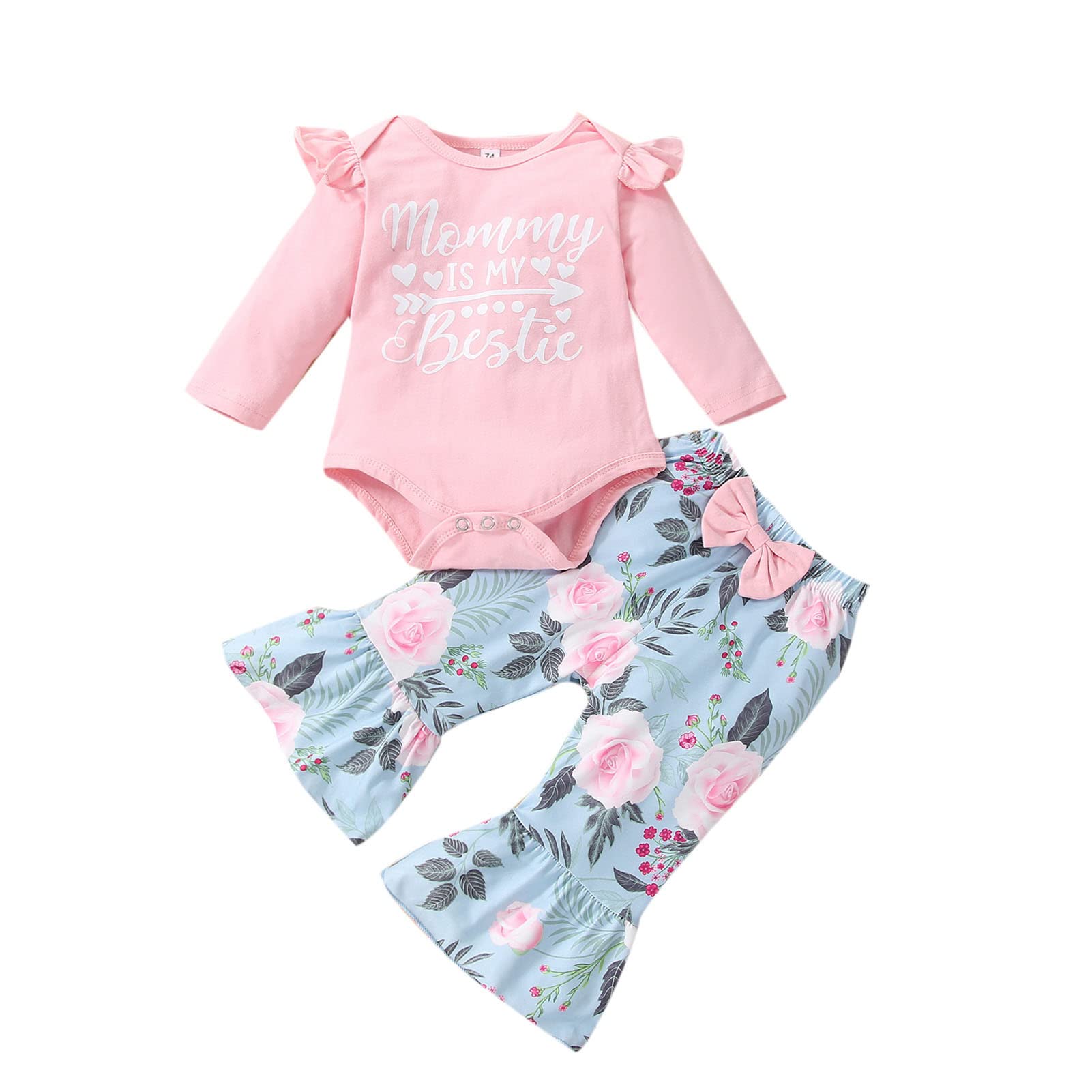 Newborn Baby Girl Clothes Set - Long Sleeve Romper & Floral Pants Outfit | Infant Bodysuit for Spring & Summer | Perfect for Photoshoots, Playdates & Special Occasions