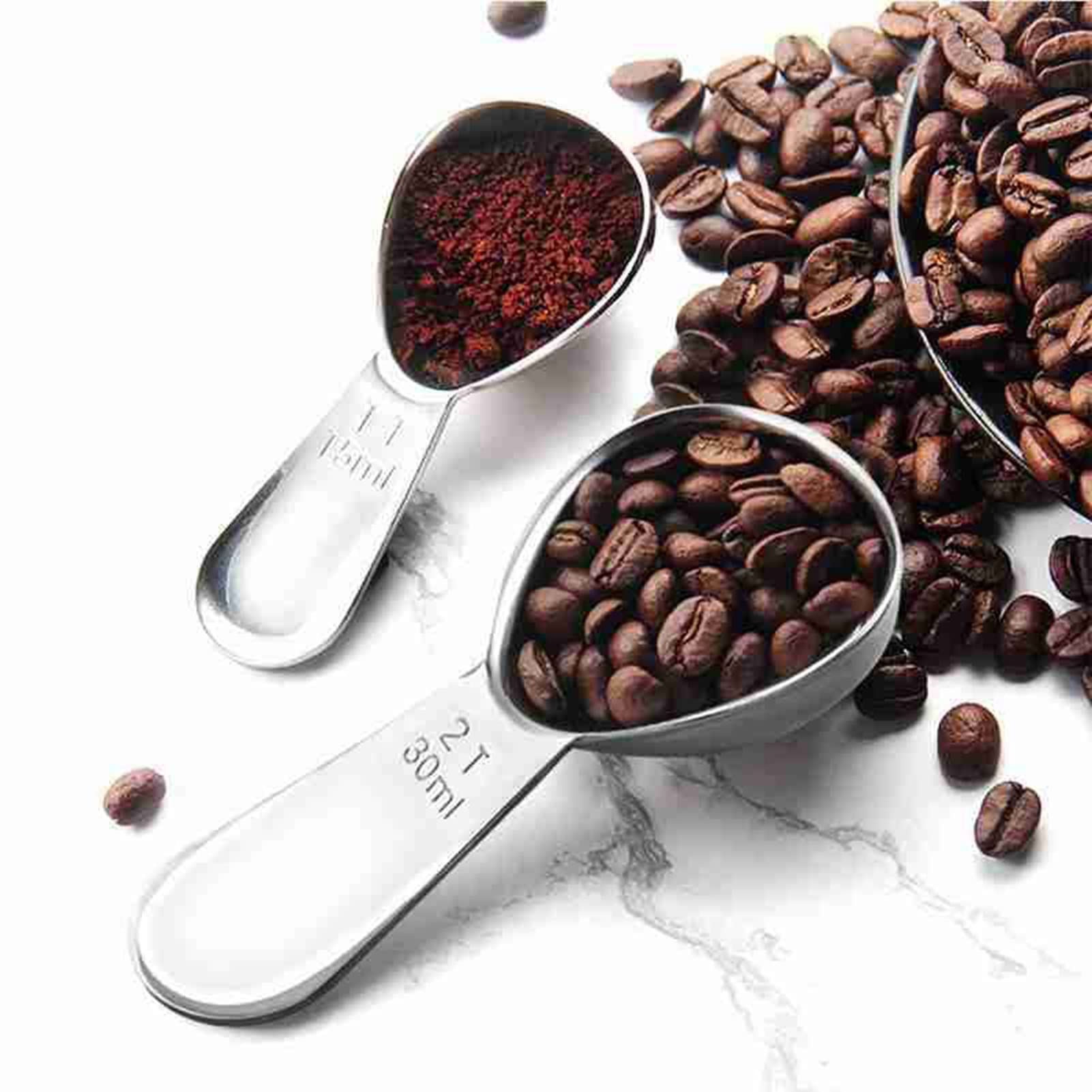 Premium 304 Stainless Steel Coffee Scoop Set - 2 Pack Ground Coffee Measuring Spoon with Scale for Perfect Brewing | Ideal for Espresso, French Press & Drip Coffee Makers | Dishwasher Safe Barista Tools