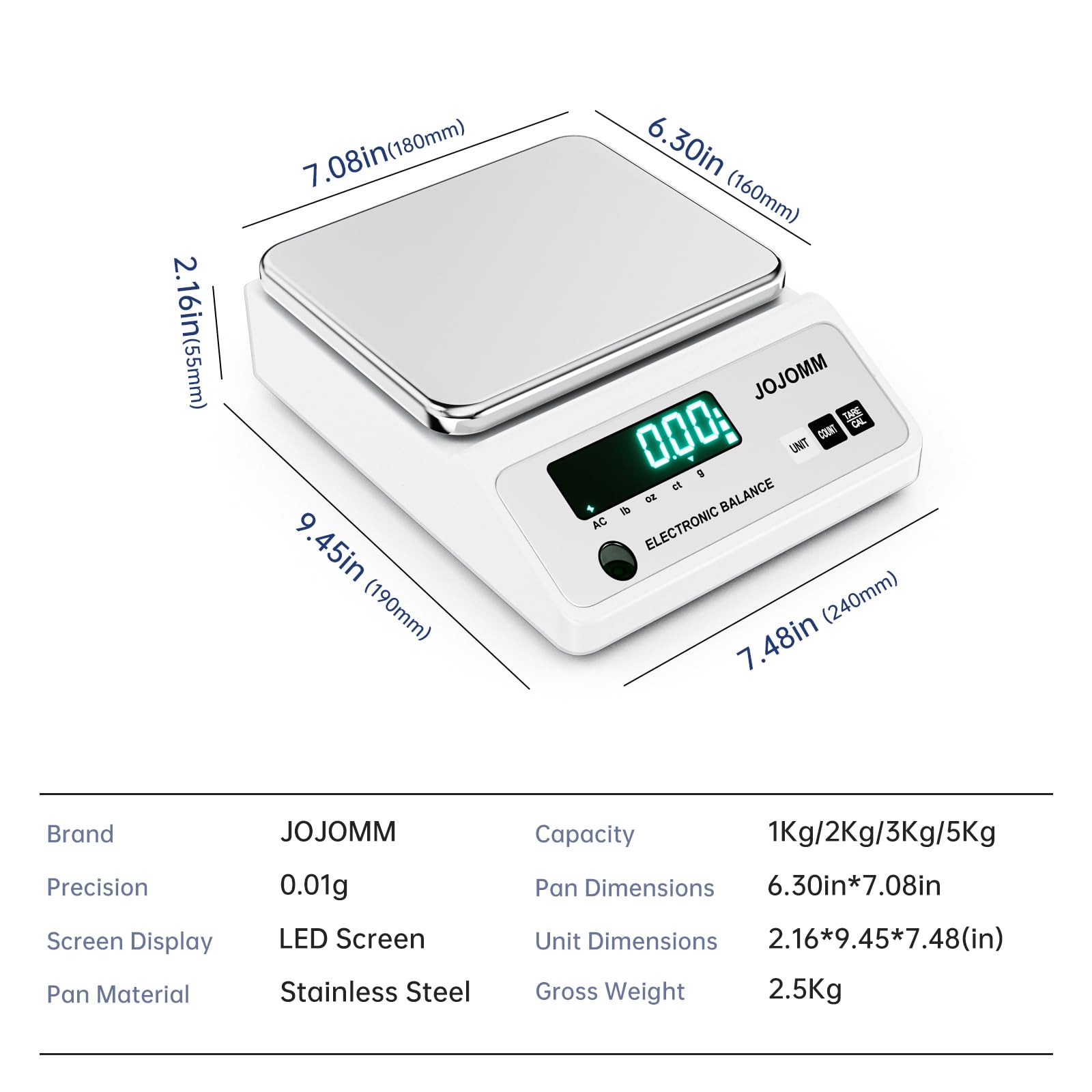 High Precision 5000g x 0.01g Digital Lab Scale - Analytical Electronic Balance for Jewelry, Kitchen & Scientific Use | Accurate Gram Scale for Weighing Gold, Ingredients & Lab Samples