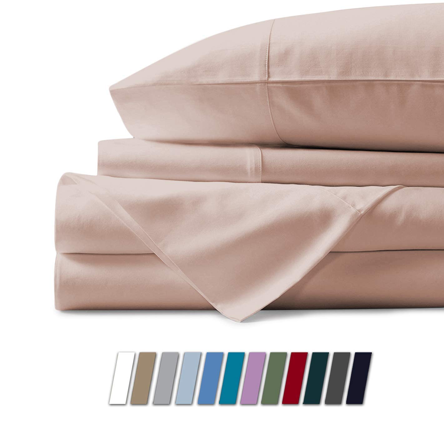 BlueClans 100% Egyptian Cotton Bed Sheets - 1000 Thread Count Luxury 4-Piece Sheet Set with 17