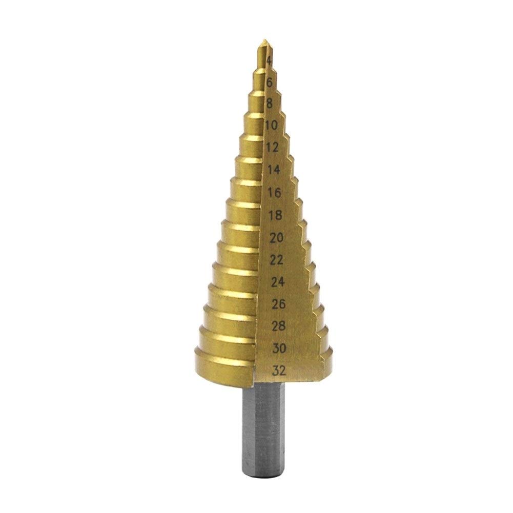 High-Speed Steel (HSS) Step Drill Bit Set - Titanium Coated Pagoda Cone Drill for Metal, Steel & Wood - 4-20mm Triangle Handle (1pc) - Perfect for DIY Projects, Metalworking & Home Repairs
