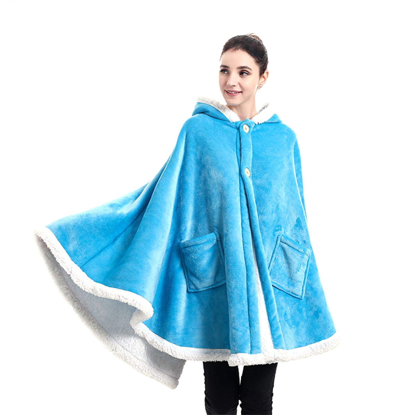 R&P Wearable Blanket Hoodie - Soft Flannel Thermal Cape Blanket for Men, Women & Kids - Cozy Blue Blanket for Couch, TV Watching & Outdoor Activities