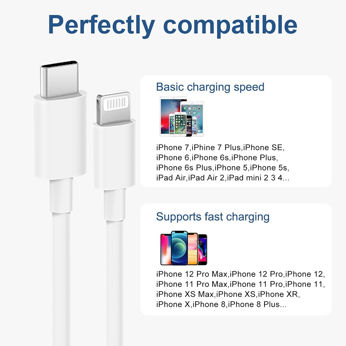 Fast Charging iPhone Lightning Cable 2-Pack - 6.6Ft USB C to Lightning Cable Compatible with iPhone 14/13/12 Series & iPad - Quick Charge for Home, Office & Travel