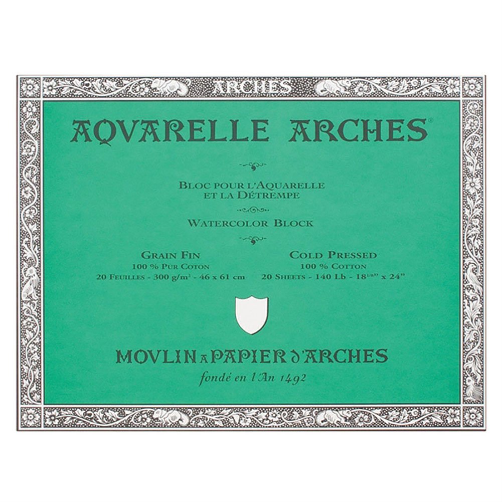 Arches Aquarelle Watercolor Paper Block - 140 lb Cold Press, 18x24 Inches - Premium Artist Grade for Professional Painting, Sketching & Mixed Media Art Projects