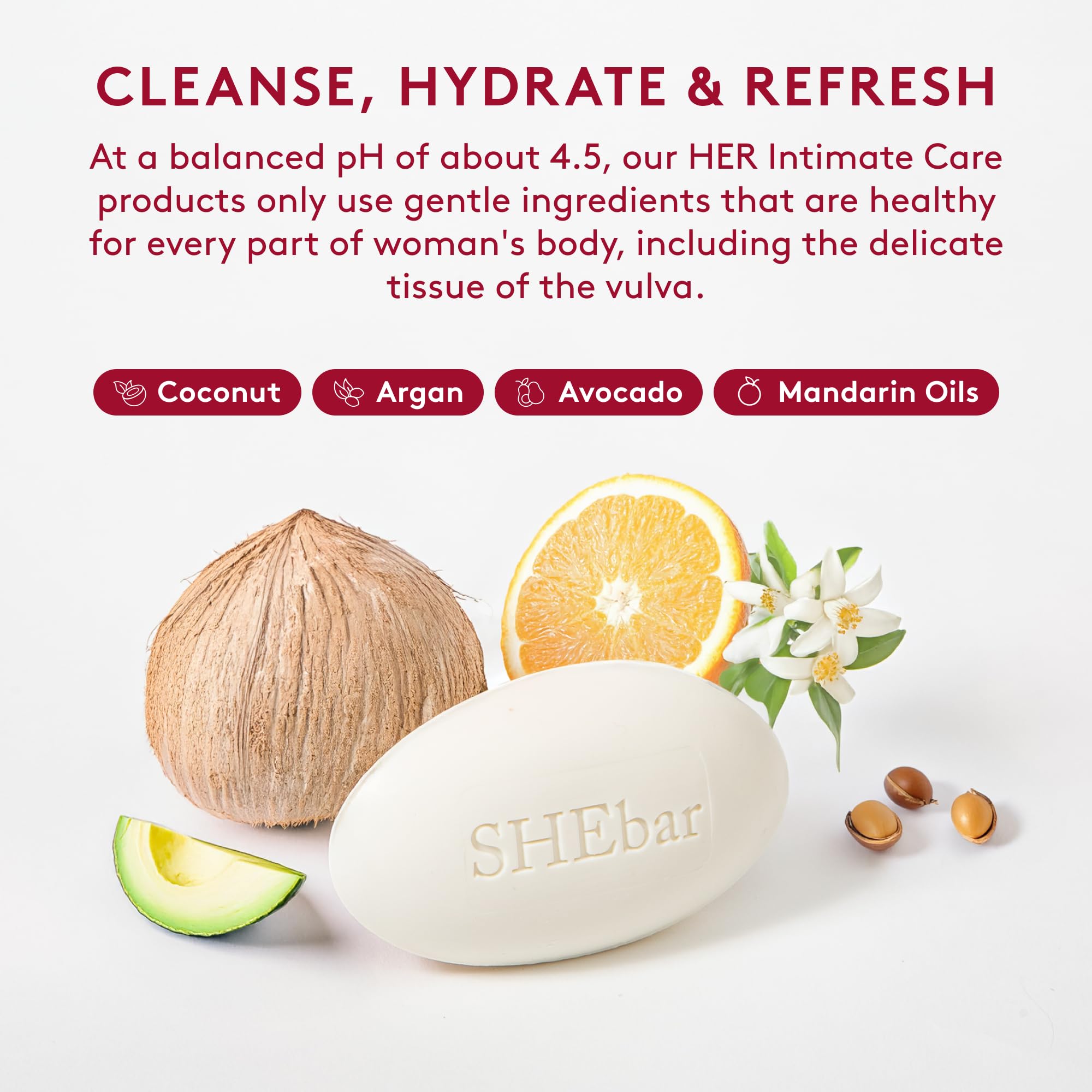 SHEbar pH-Balanced Feminine Wash Soap - Natural Yoni Cleansing Bar with Essential Oils, Gentle & Moisturizing for Sensitive Skin, Light Mandarin Scent (3.2oz) - Ideal for Daily Intimate Hygiene & Post-Workout Refreshment