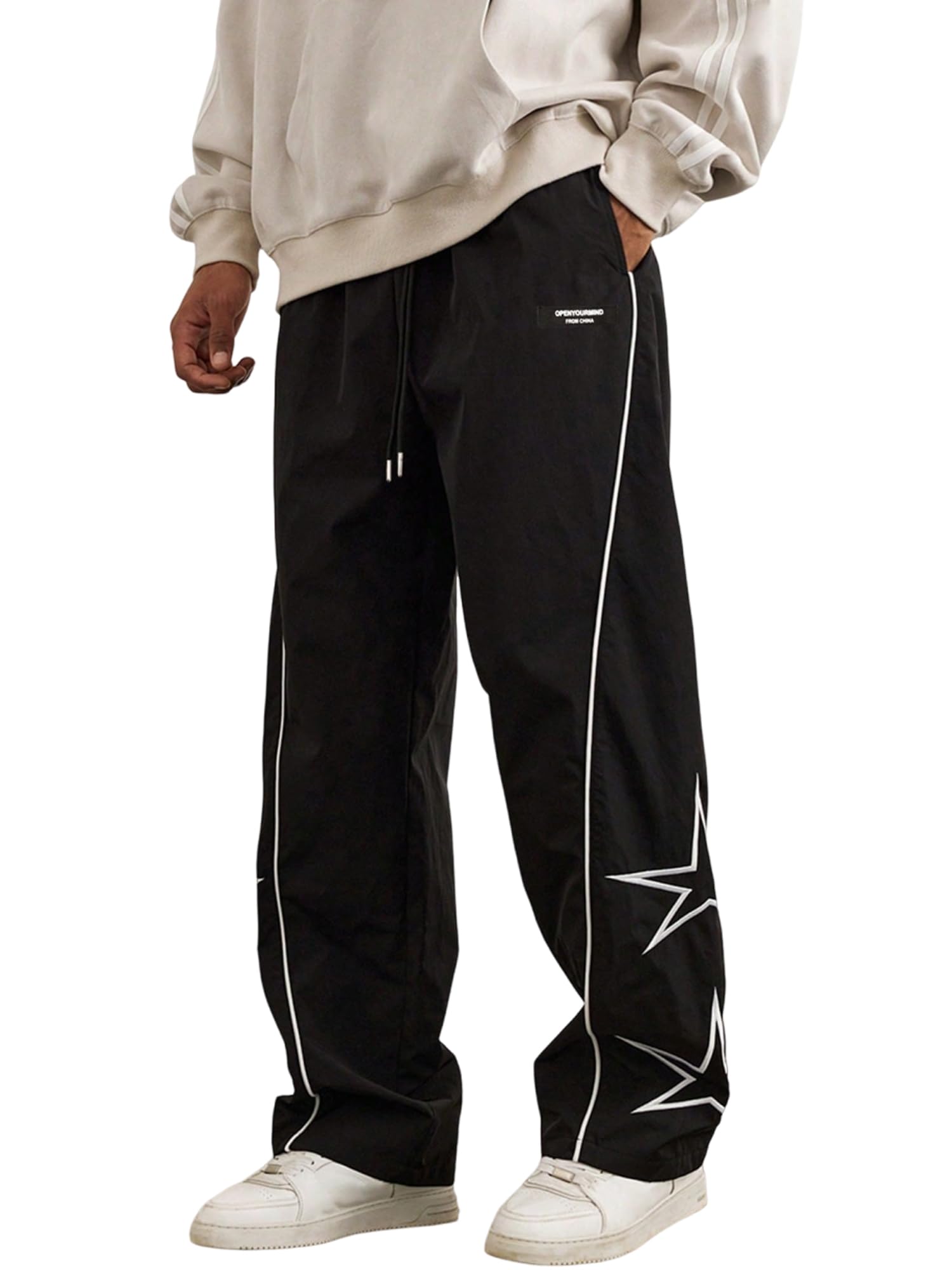 ZAFUL Men's Y2K Fashion Casual Pants - Lightweight Striped Drawstring Baggy Straight Leg Trousers for Streetwear, Dance & Everyday Outfits