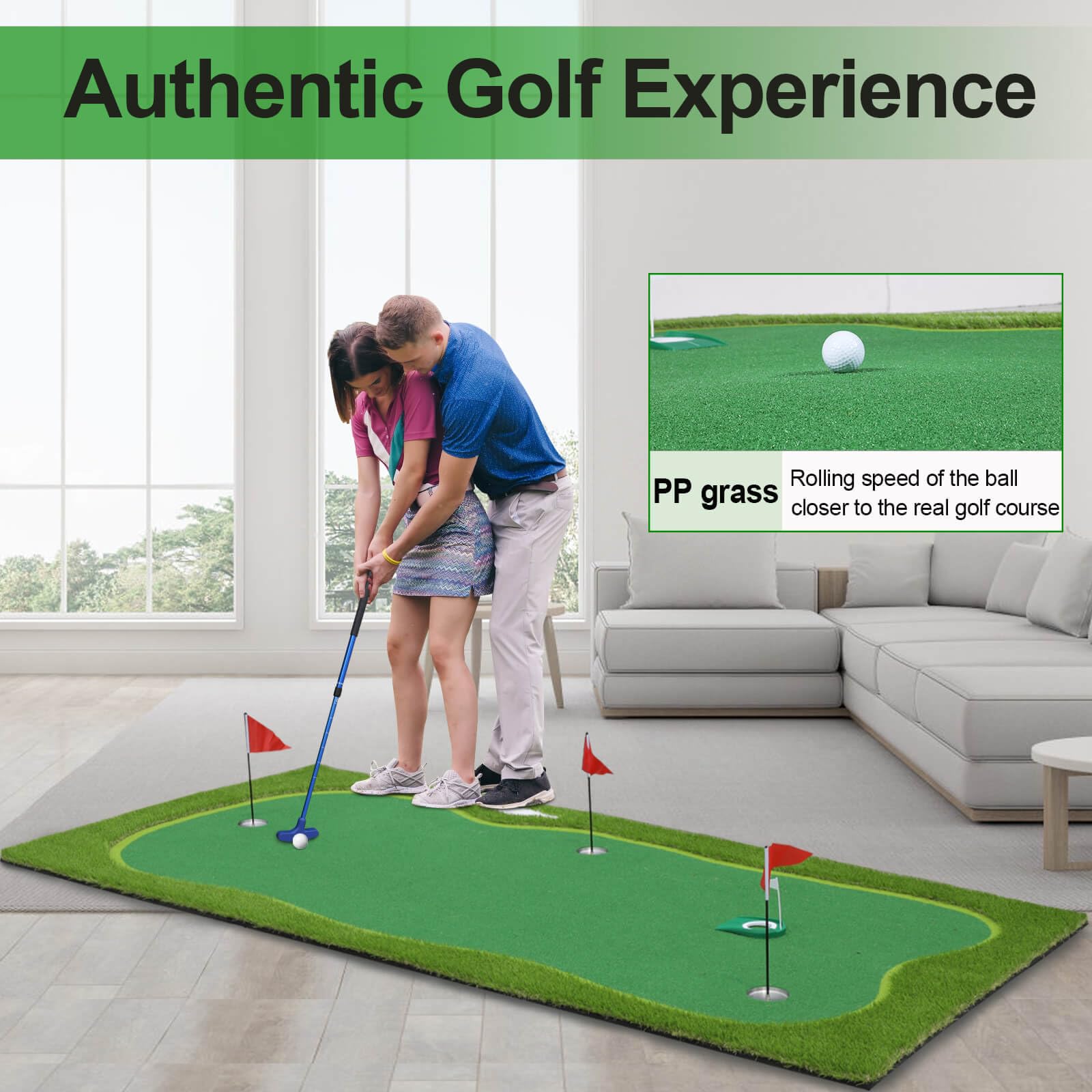 Premium Golf Putting Green Mat - Professional Training Mat with Putter, Removable Golf Cup & Slope Pad | Indoor/Outdoor Practice | Perfect for Home, Office & Backyard Training