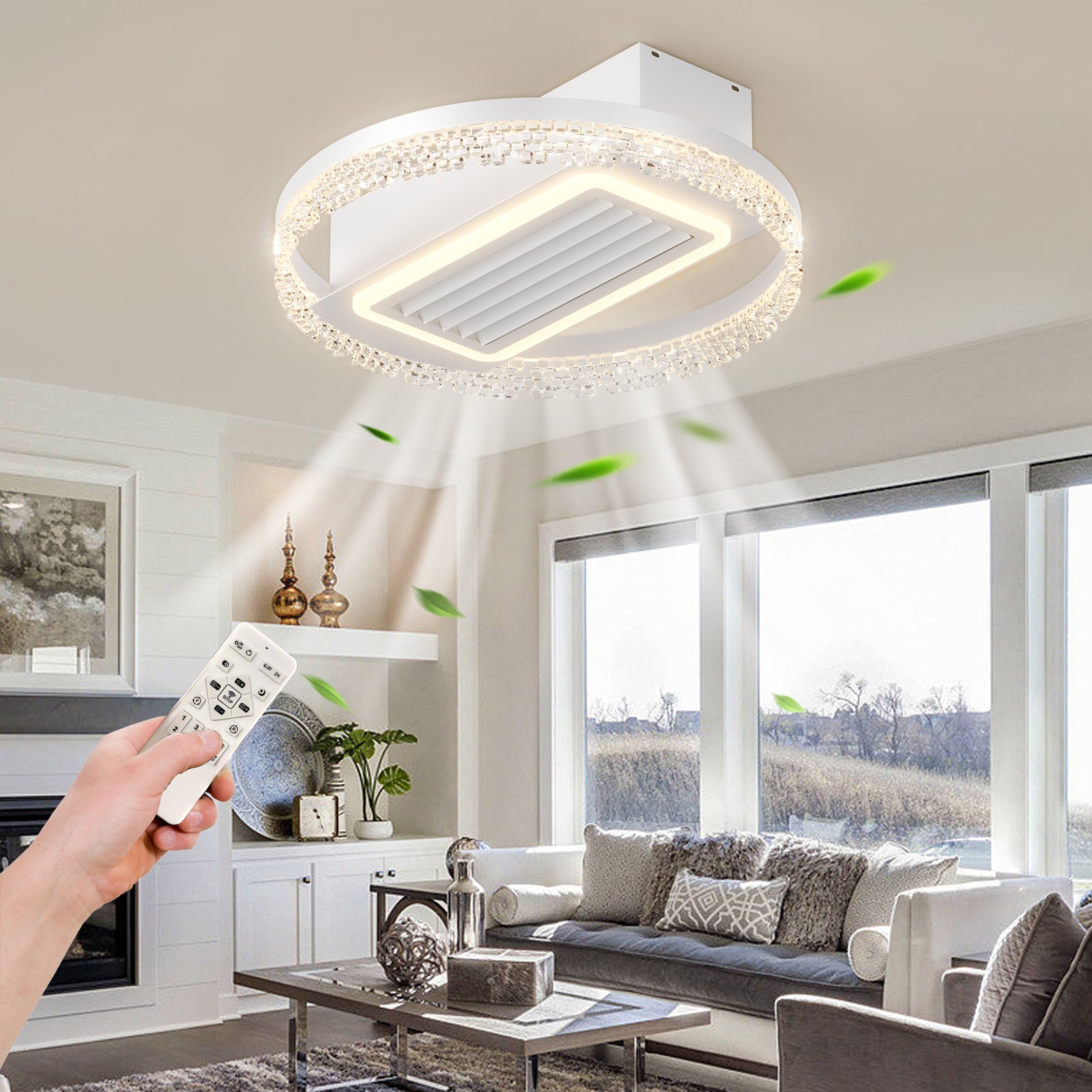 20 Inch Modern Leafless Ceiling Fan with Remote Control - Reversible Motor, Removable & Washable Blades - Perfect for Living Room, Bedroom, and Office Spaces