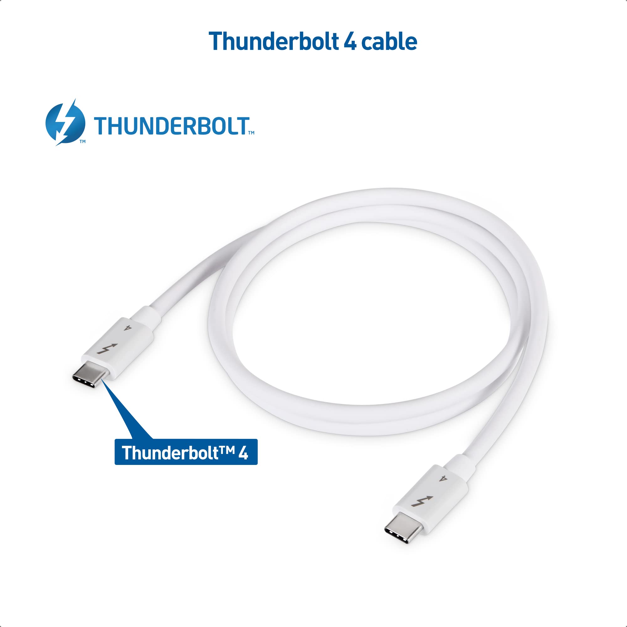 Intel Certified Thunderbolt 4 Cable 40Gbps - 2.6ft (0.8m) White USB-C Cable with 8K Video & 100W Charging | Compatible with USB4, Thunderbolt 3 | Perfect for MacBook Pro, Dell XPS, Gaming Laptops & High-Speed Data Transfer
