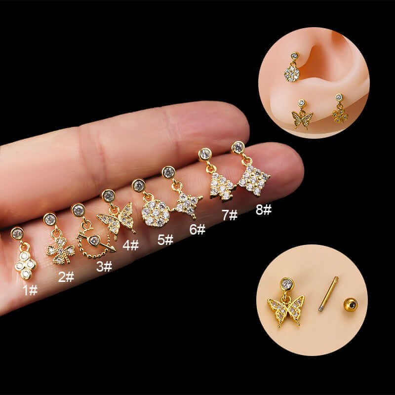 20G Cartilage Surgical Steel Dangle Stud Earrings - Four Leaf Clover Conch Earrings for Women | HSPJ839 | Perfect for Piercing, Daily Wear & Special Occasions