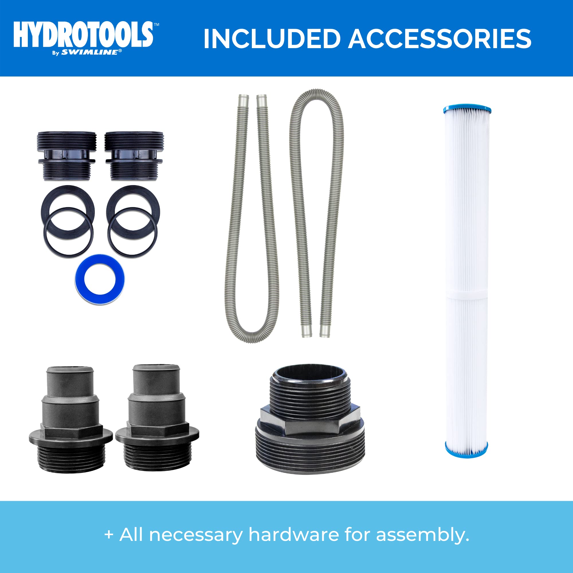 HYDROTOOLS Above Ground Pool Sand & Cartridge Filter Pump System | 12-16 Inch & 8-40 SF Cleaner | 1/3 to 1 HP Motor | Compatible with Intex, Bestway Soft-Sided Pools | 40mm to 1.5 Inch Hose Conversion | Perfect for Backyard Swimming Pool Maintenance & Water Filtration