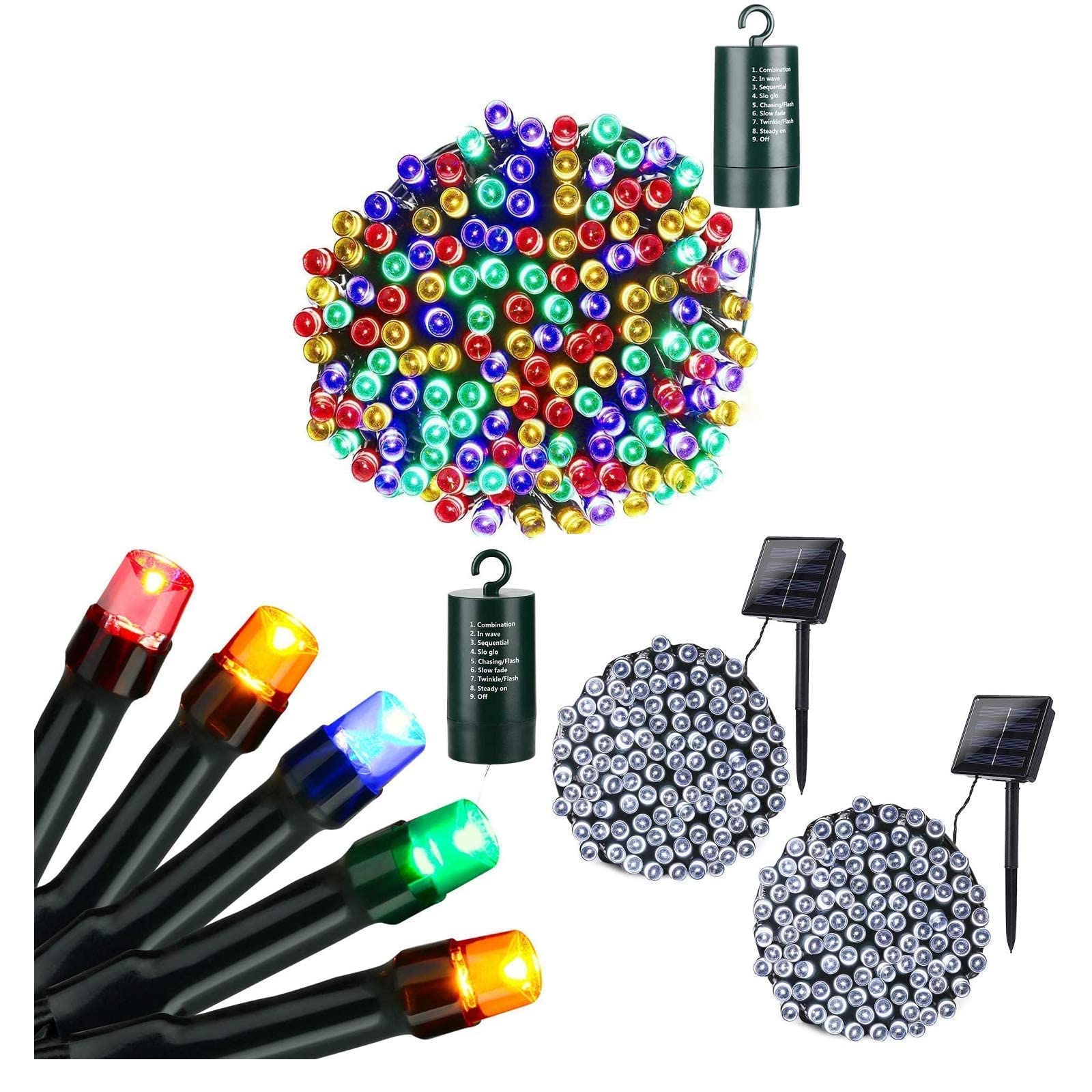 200 LED Battery Operated Christmas Lights - 2 Pack Solar Powered Outdoor String Lights with 100 LED Options for Holiday Decorations - Perfect for Tree, Window, and Patio Decor